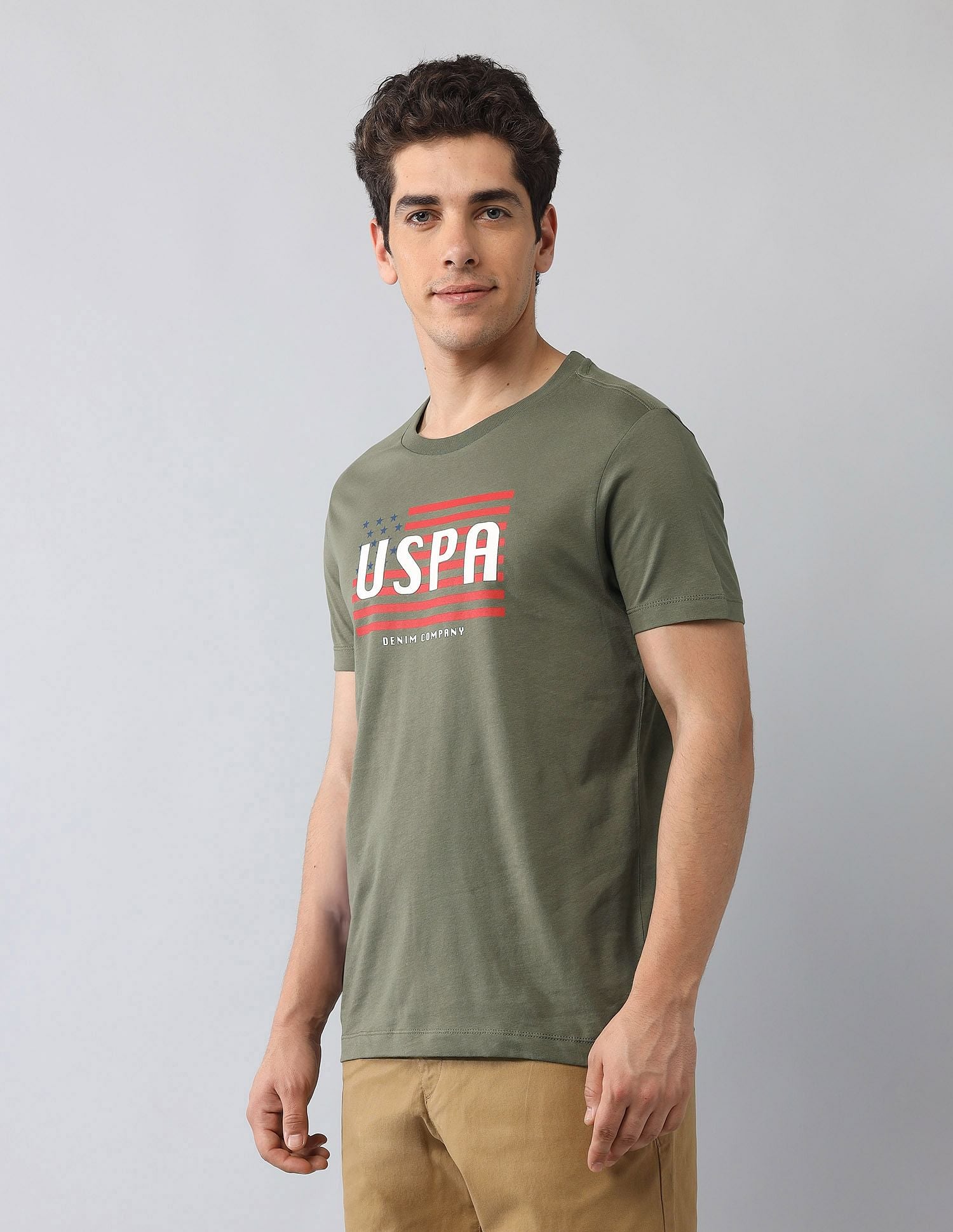 Muscle Fit Brand Printed T-Shirt Light Olive - U.S. Polo Assn. India | Large