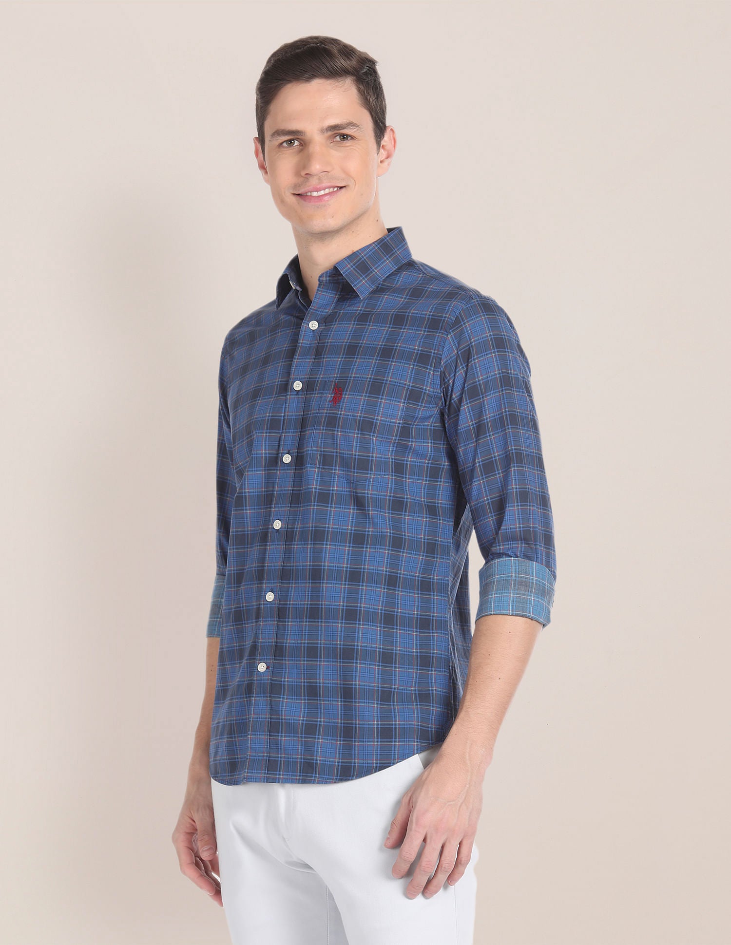 Tartan Check Cotton Shirt Dark Blue - U.S. Polo Assn. India | Large
