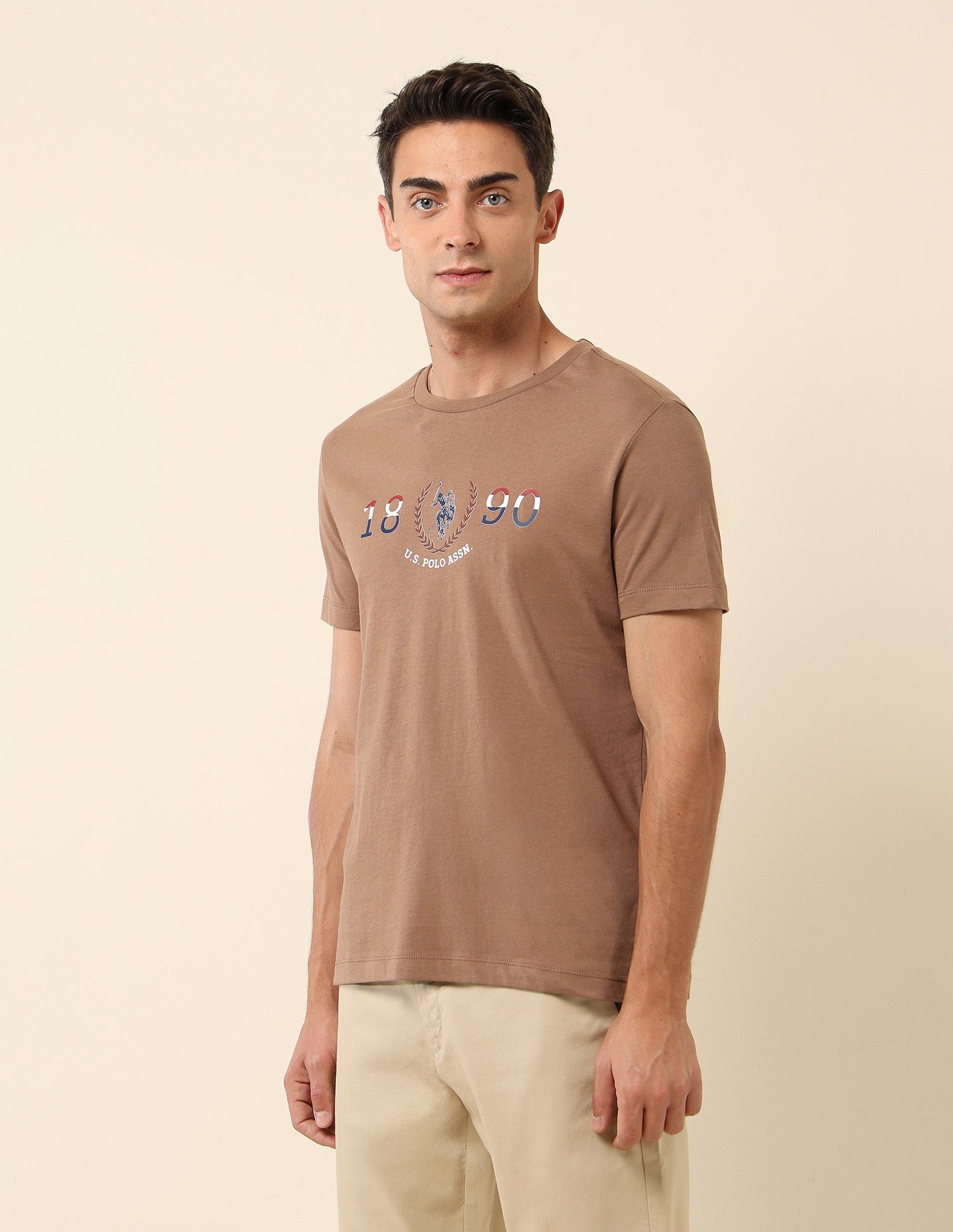 Brand Embossed Slim Fit T- Shirt Beige - U.S. Polo Assn. India | Large
