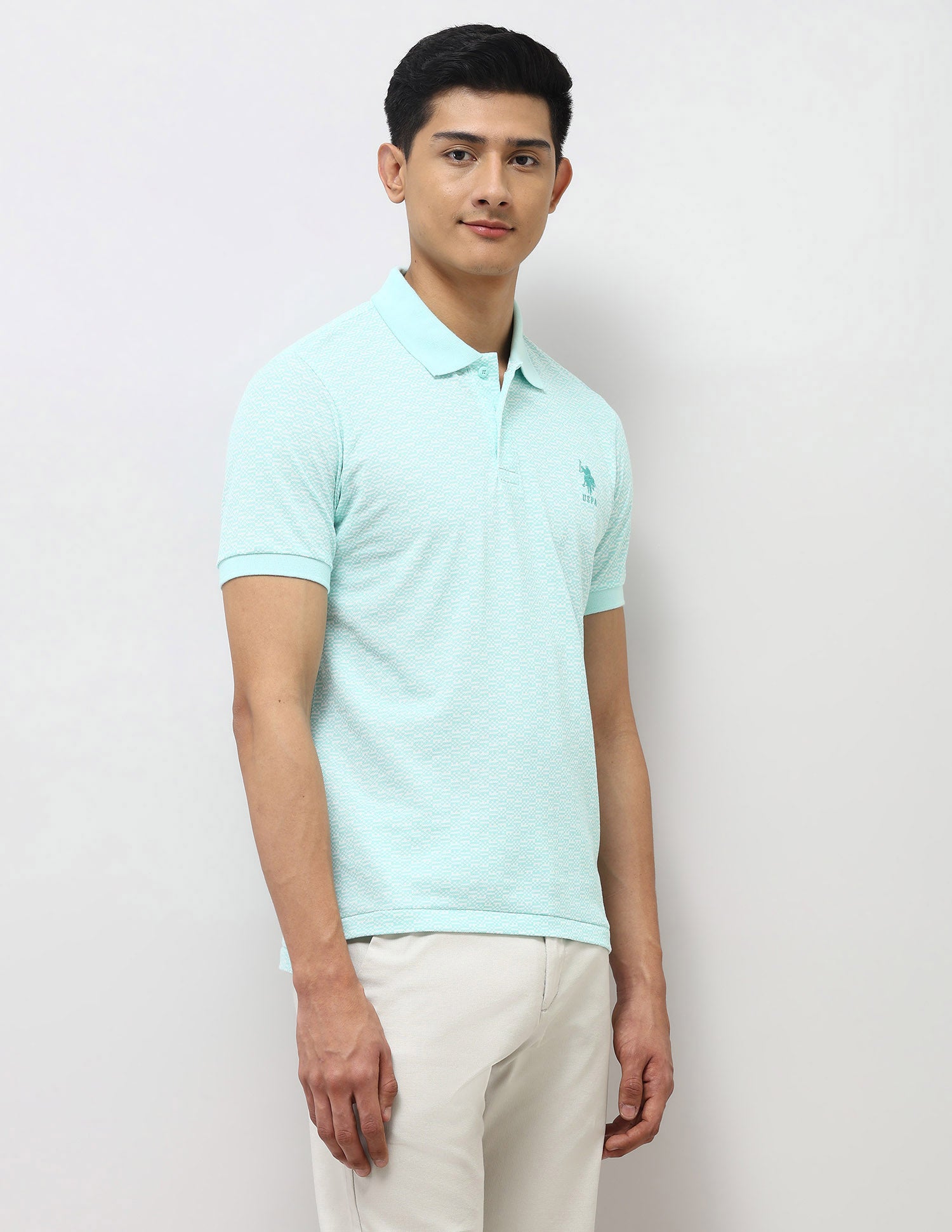 All Over Printed Slim Fit Polo Shirt Light Green - U.S. Polo Assn. India | Large