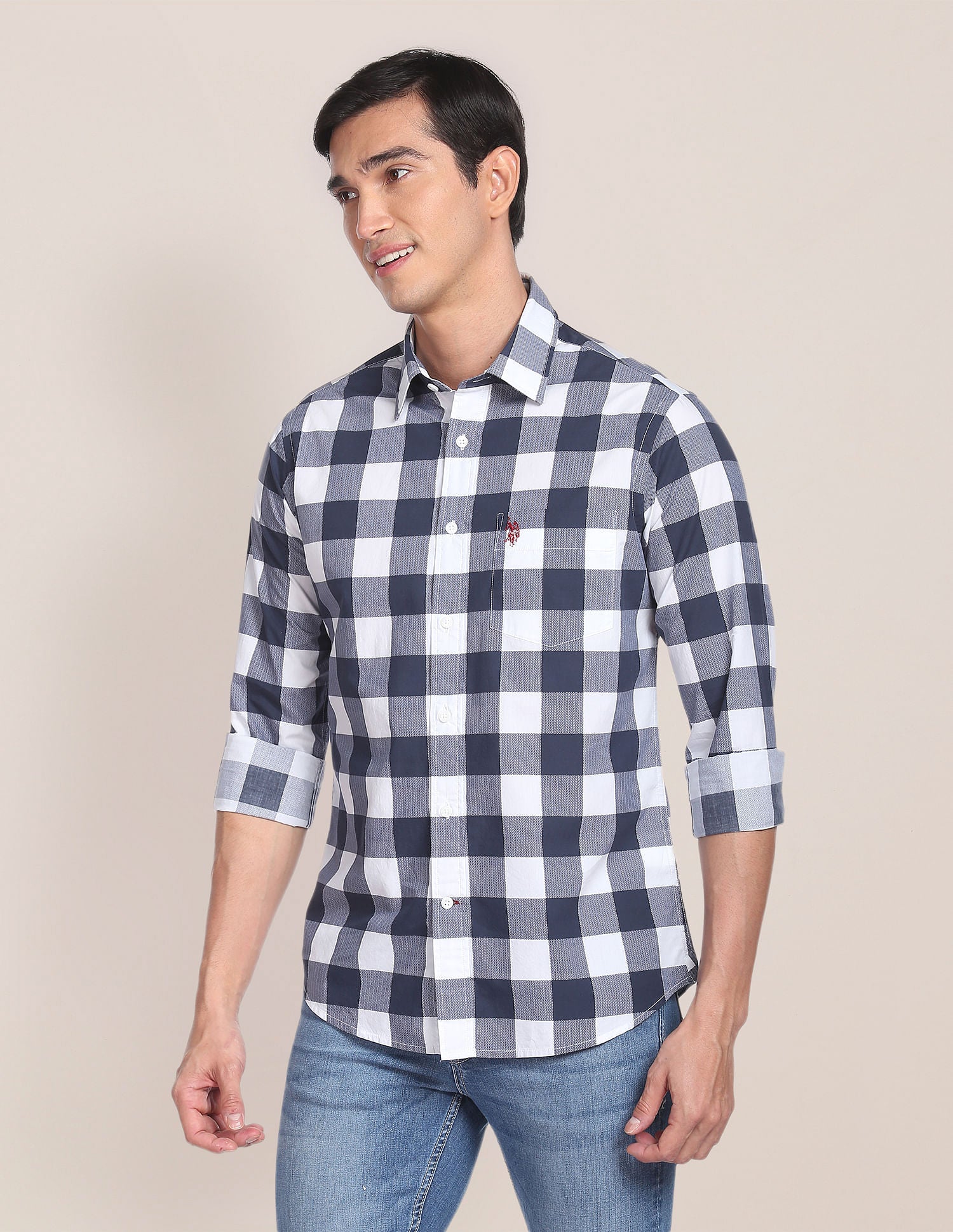 Buffalo Check Cotton Casual Shirt Navy - U.S. POLO ASSN. | Large