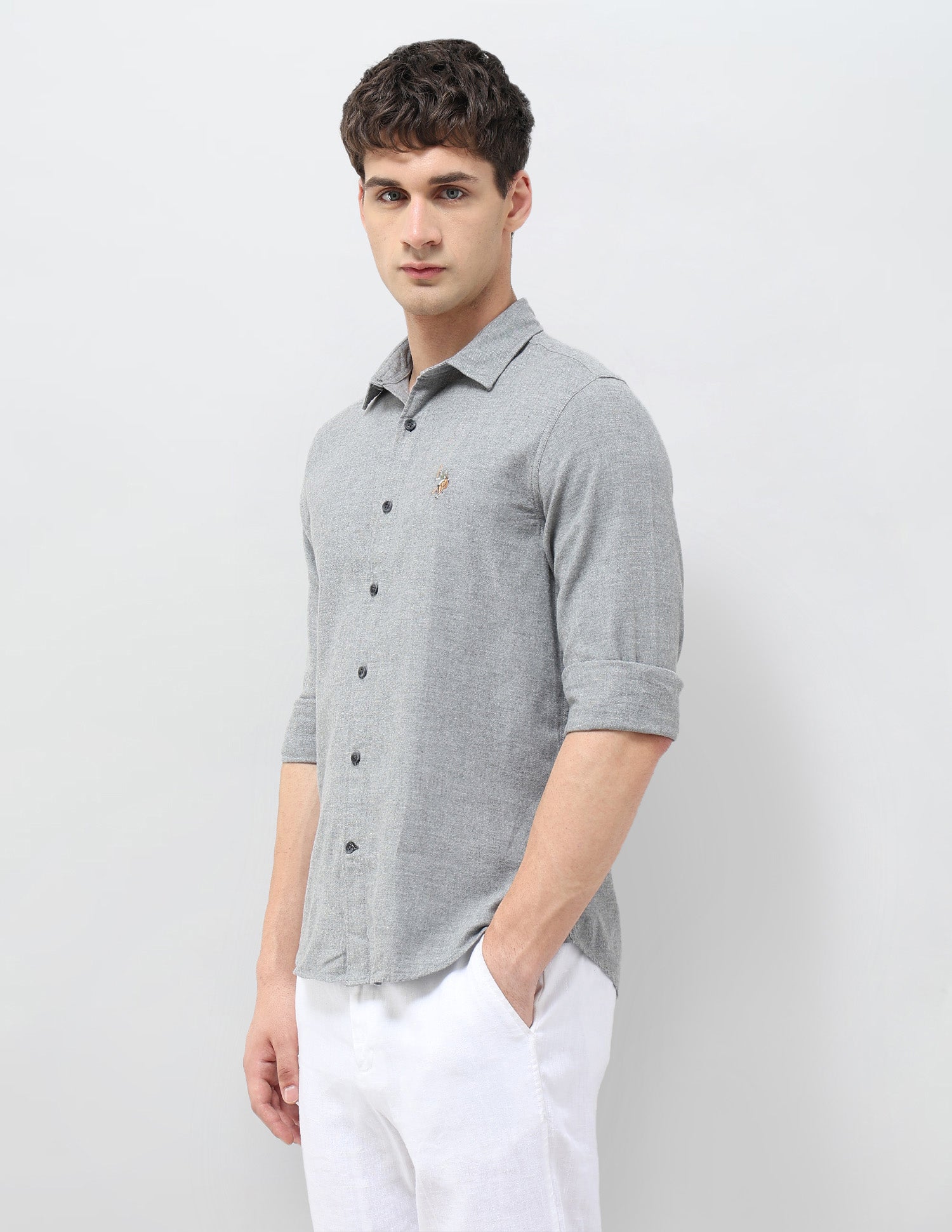 Regular Fit Solid Twill Shirt Grey - U.S. POLO ASSN. | Large