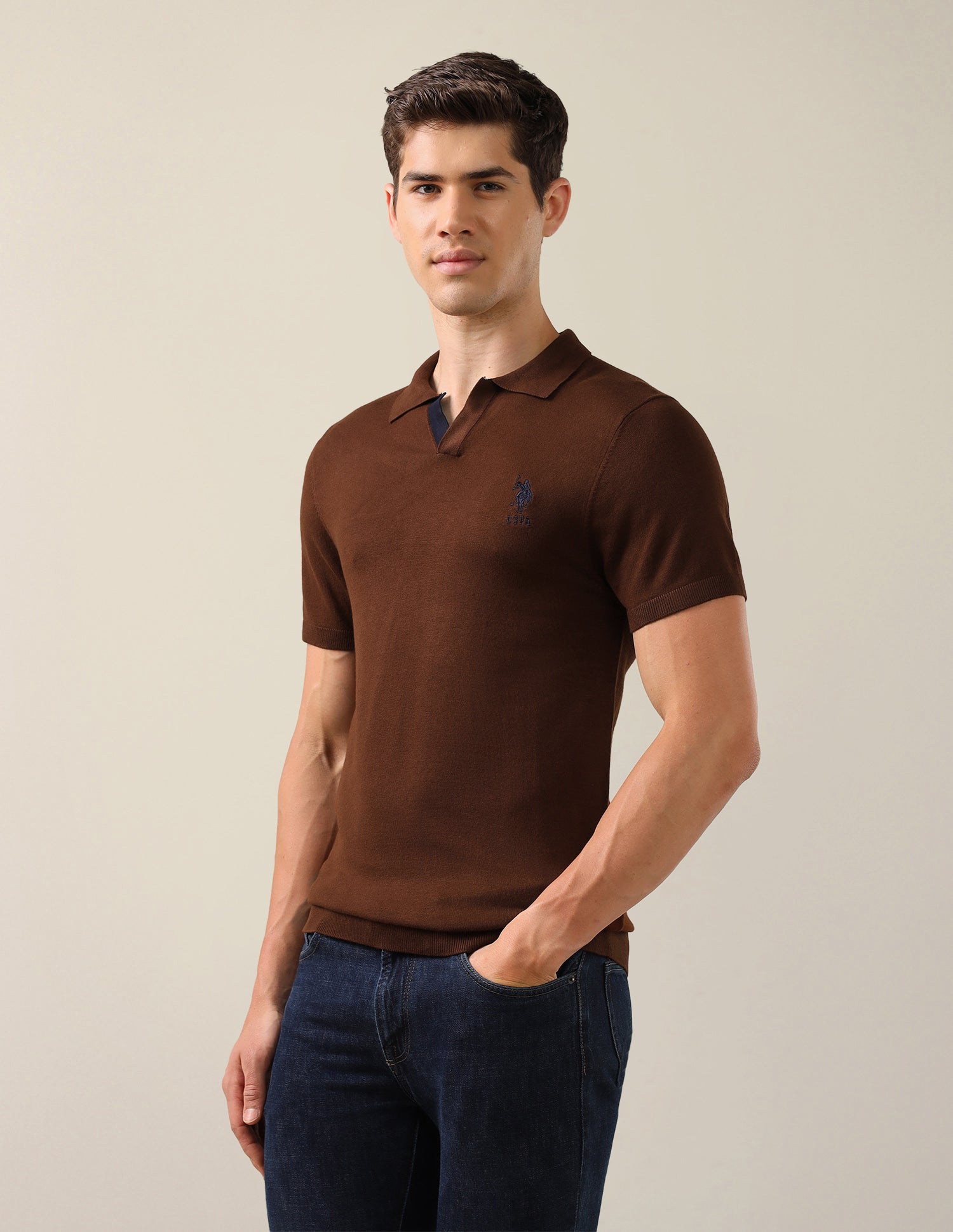 Solid Slim Fit Polo Shirt Brown - U.S. Polo Assn. India | Large