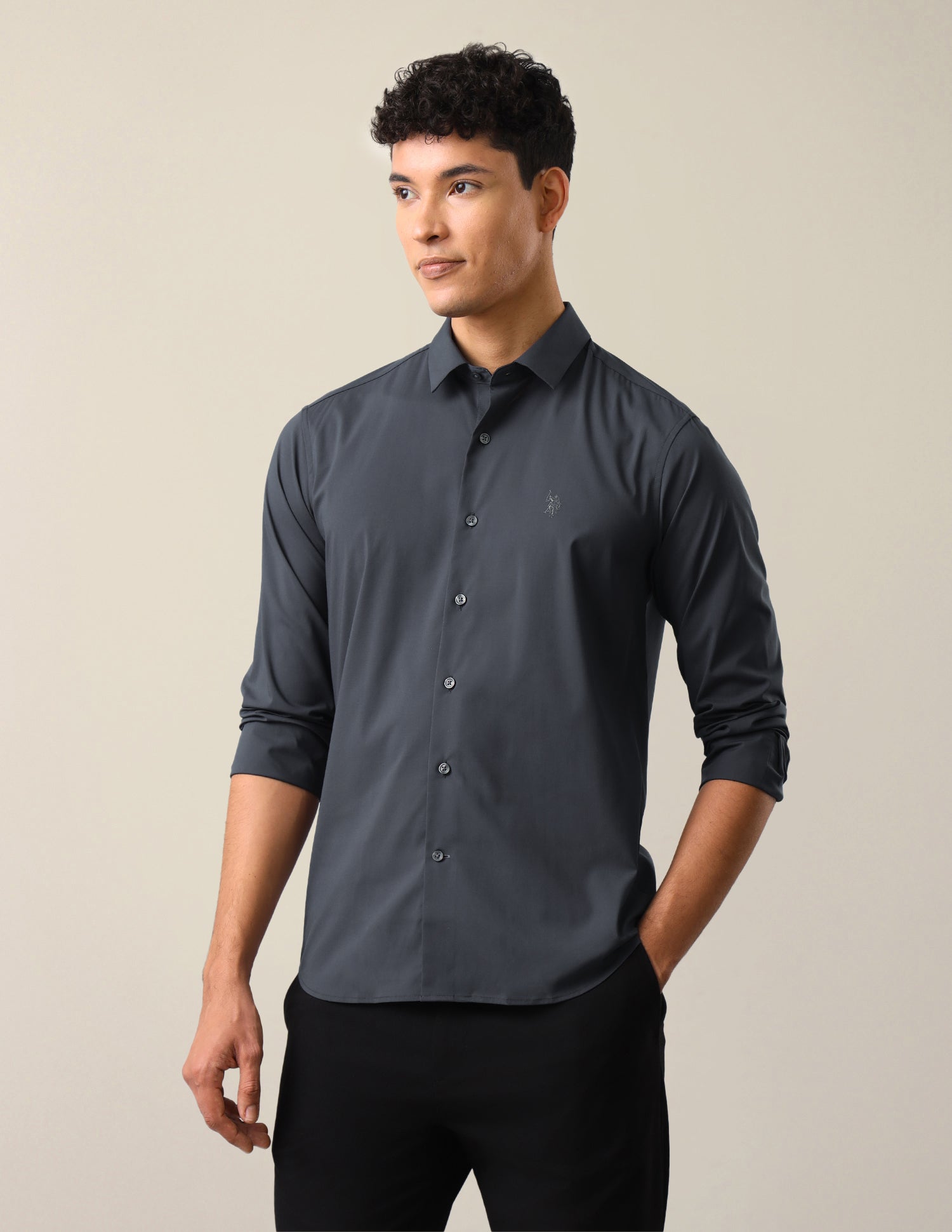 Solid Tailored Fit Shirt Dark Grey - U.S. Polo Assn. India | Large