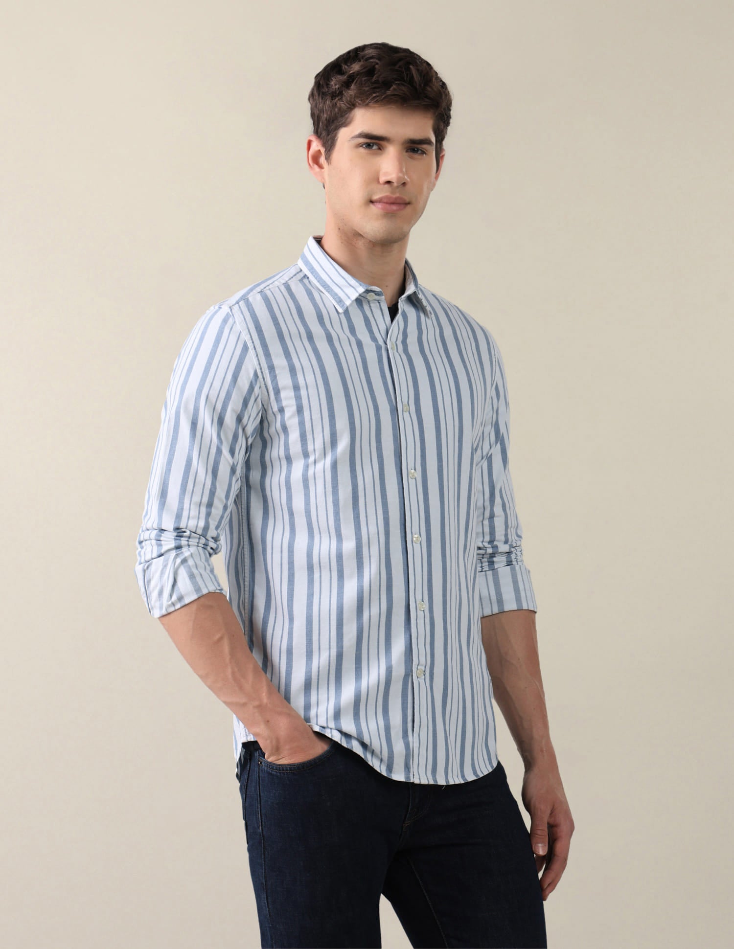 Twill Vertical Striped Shirt Blue - U.S. Polo Assn. India | Large