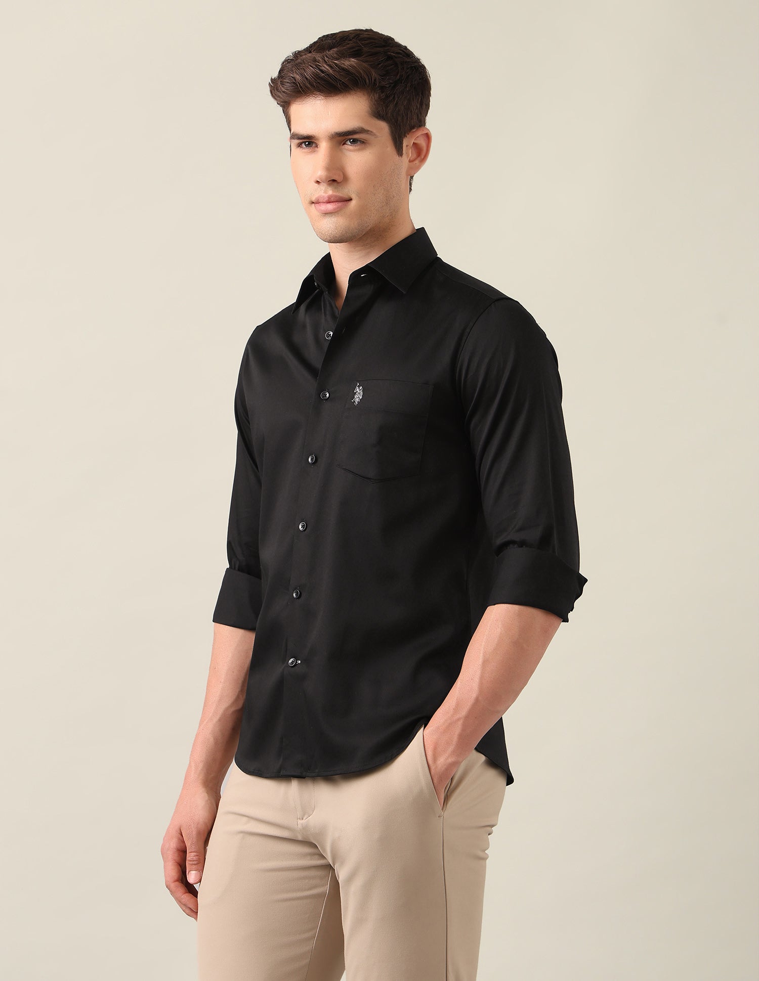 Satin Tailored Fit Shirt Black - U.S. Polo Assn. India | Large
