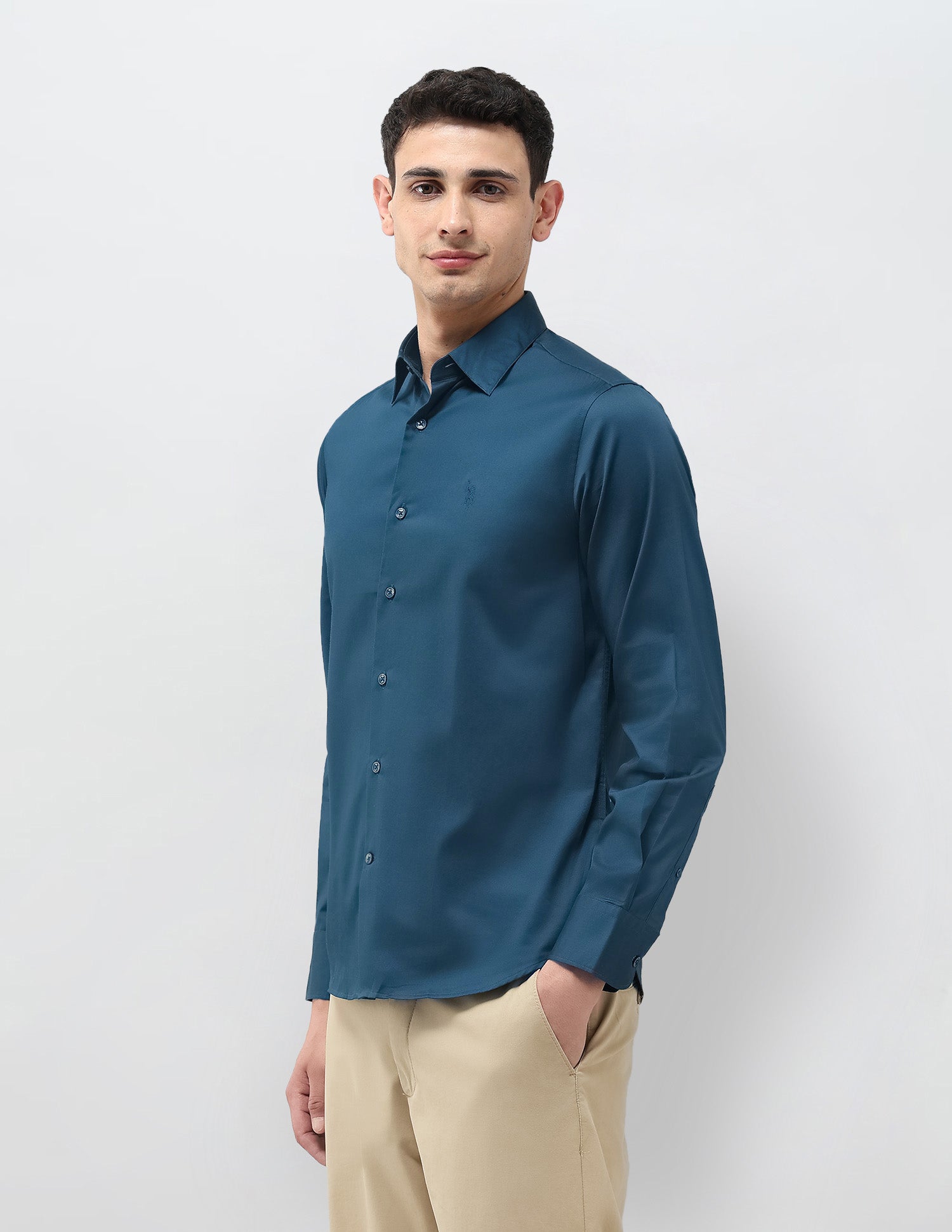 Tailored Fit Solid Shirt Teal - U.S. Polo Assn. India | Large