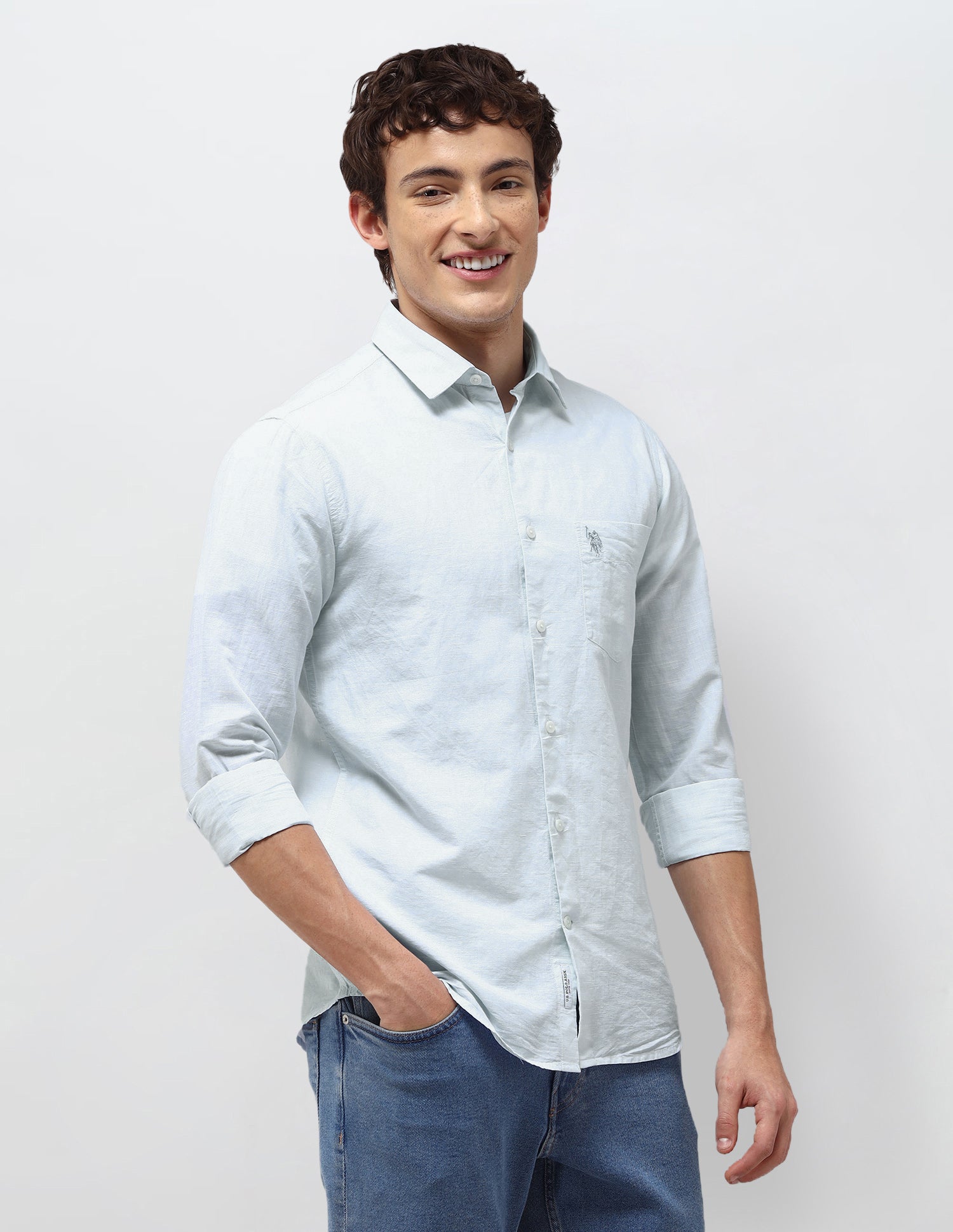 Regular Fit Solid Shirt Light Blue - U.S. Polo Assn. India | Large