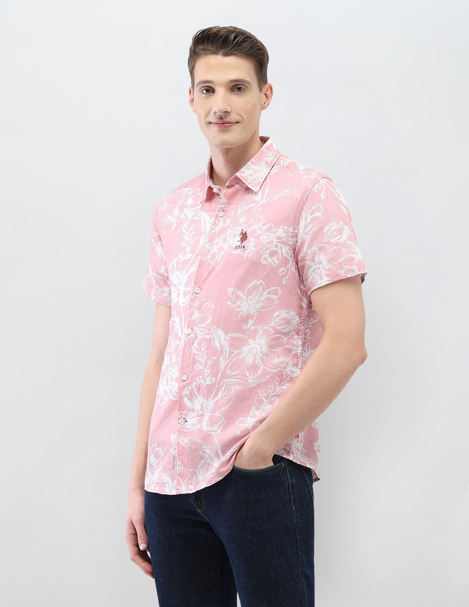 Motel On The Coast Regular Fit Shirt Light Red - U.S. Polo Assn. India | Large