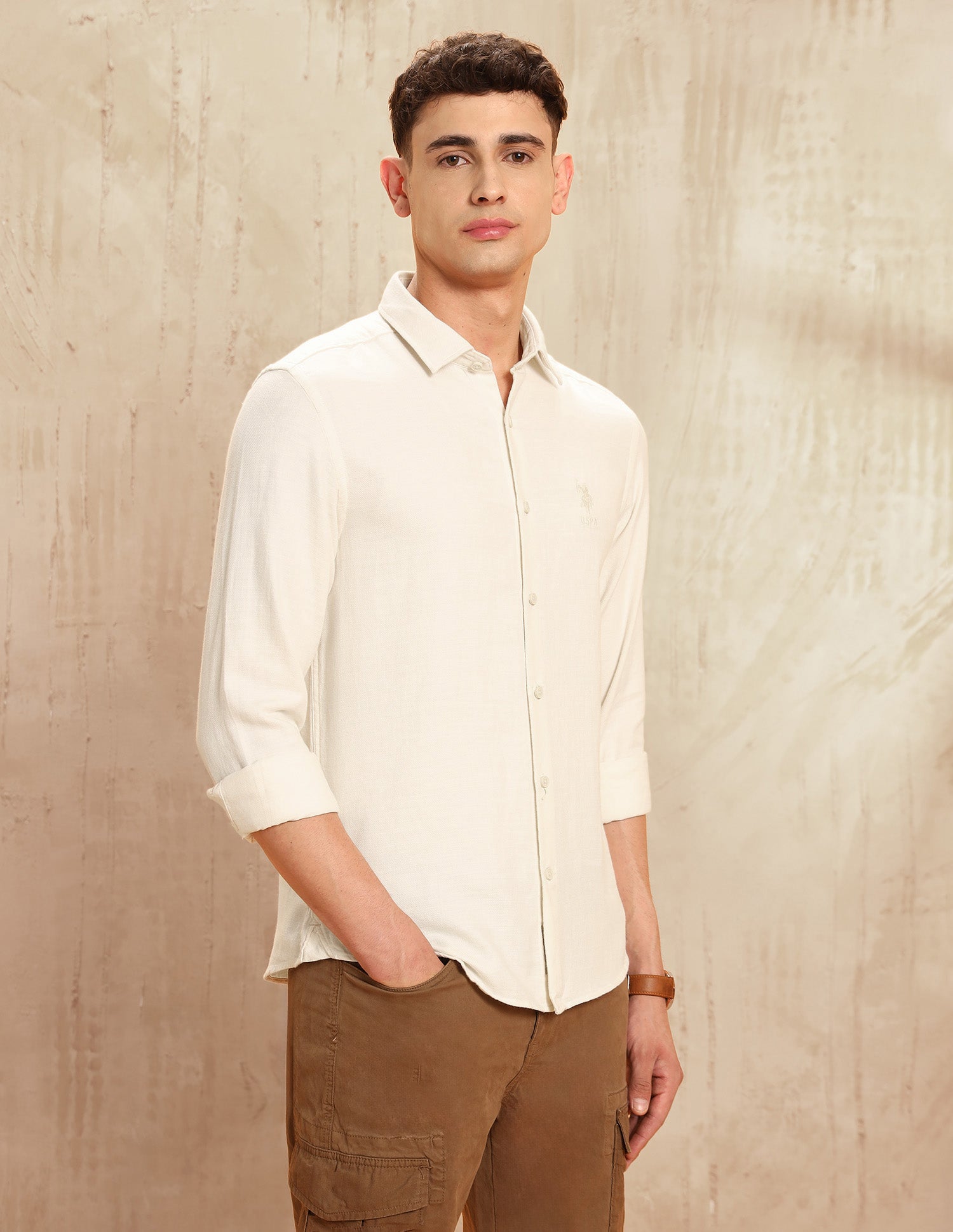 Dobby Legend Of Horseshoe Shirt Ivory - U.S. POLO ASSN. | Large