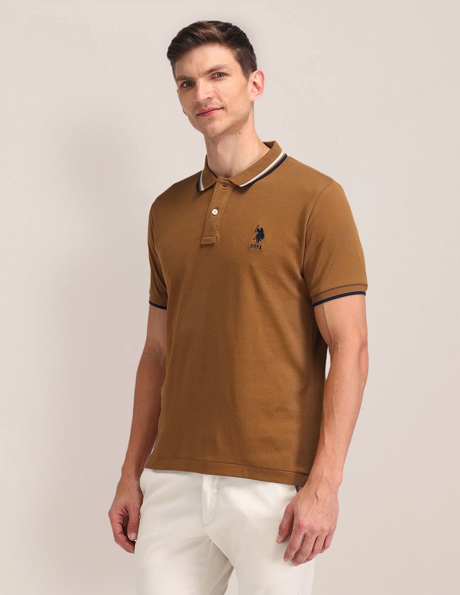 Solid Pure Cotton Slim Fit Polo Shirt Brown - U.S. POLO ASSN. | Large