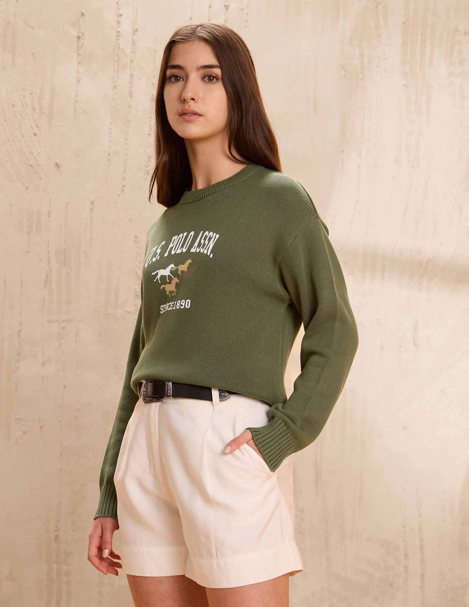 Brand Printed Regular Fit Sweater Green - U.S. POLO ASSN. | Large