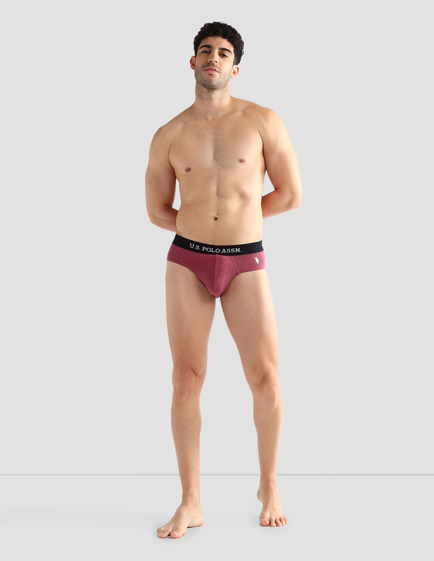 Elasticized Waist Solid OEB13 Briefs - Pack Of 3 Navy, Grey and purple - U.S. POLO ASSN. | Large