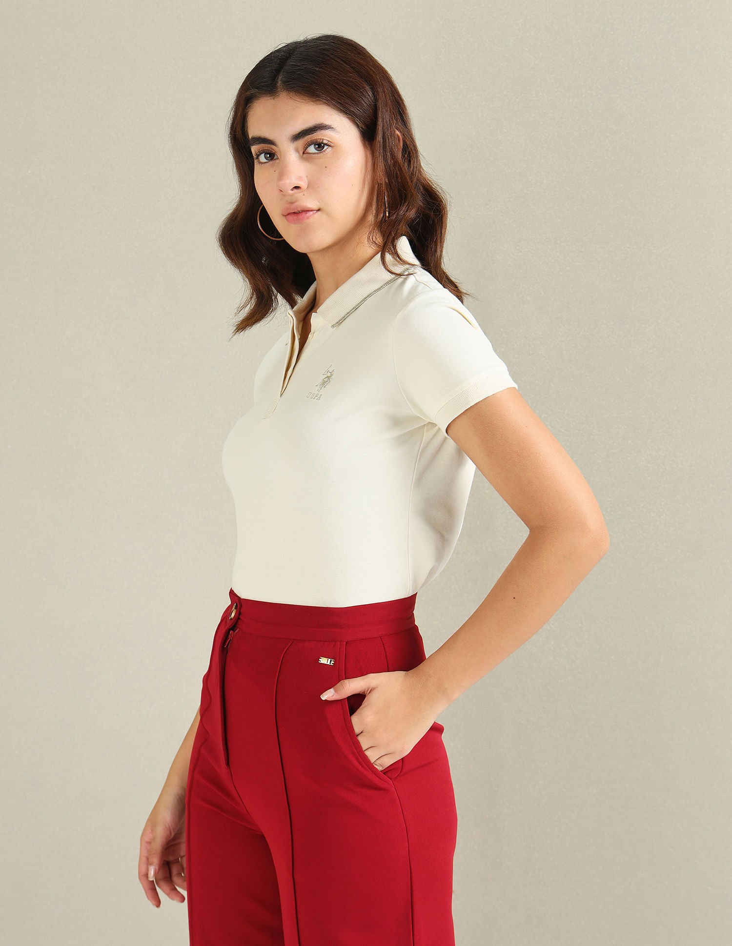 Tipped Collar Pique Polo Shirt Ecru - U.S. Polo Assn. India | Large