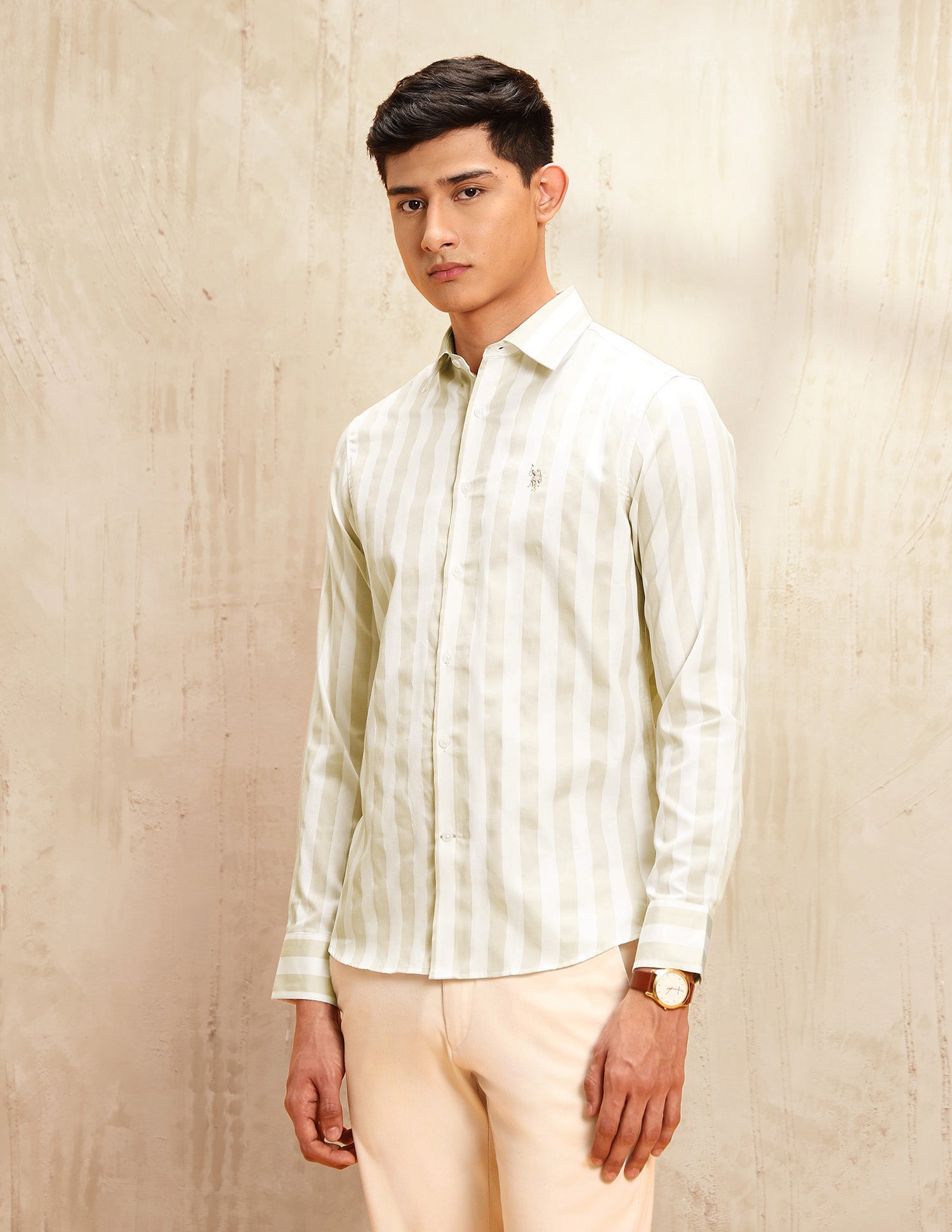 Vertical Striped Tailored Fit Shirt Beige - U.S. POLO ASSN. | Large