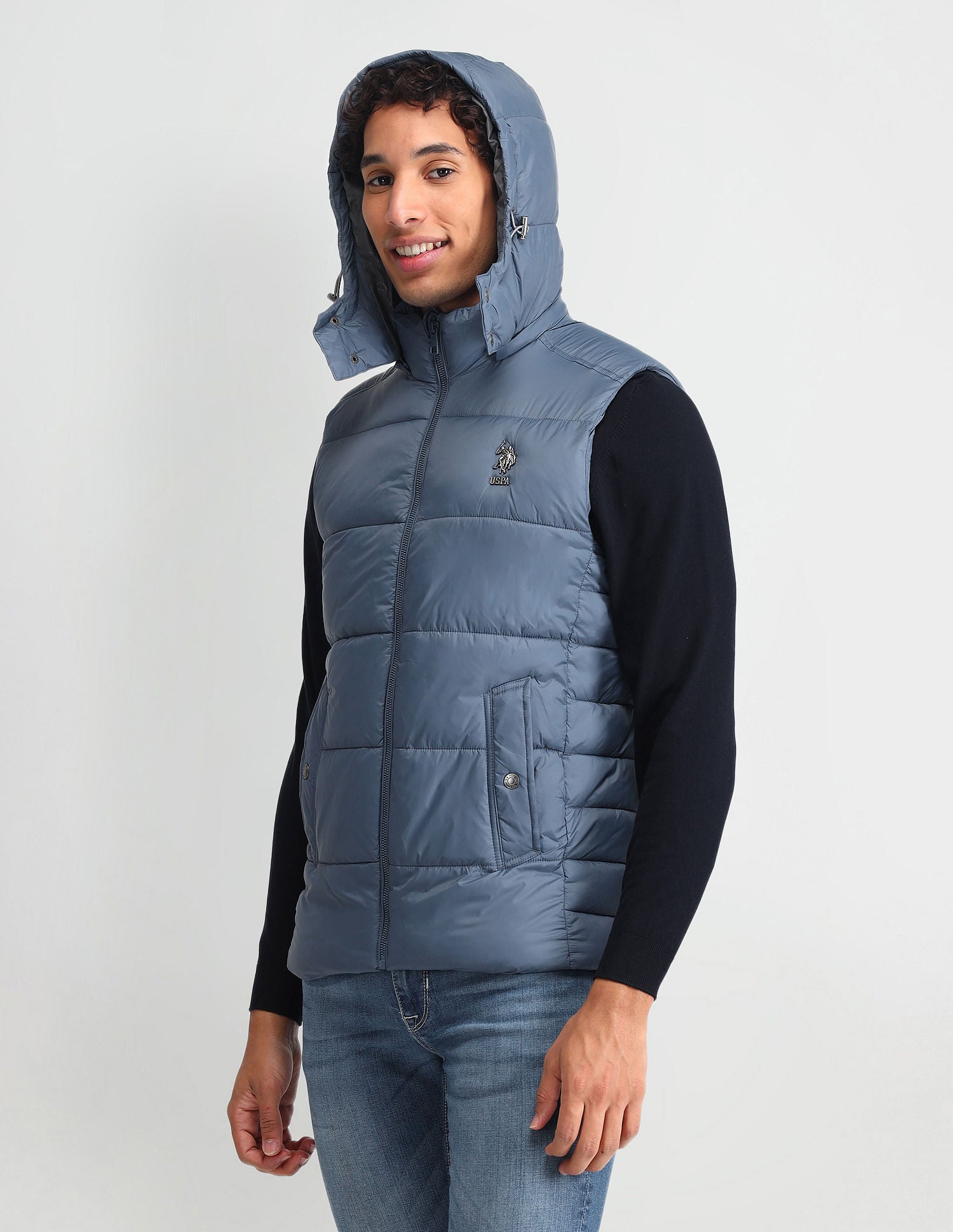 Detachable Hood Padded Jacket Metalic Blue - U.S. POLO ASSN. | Large