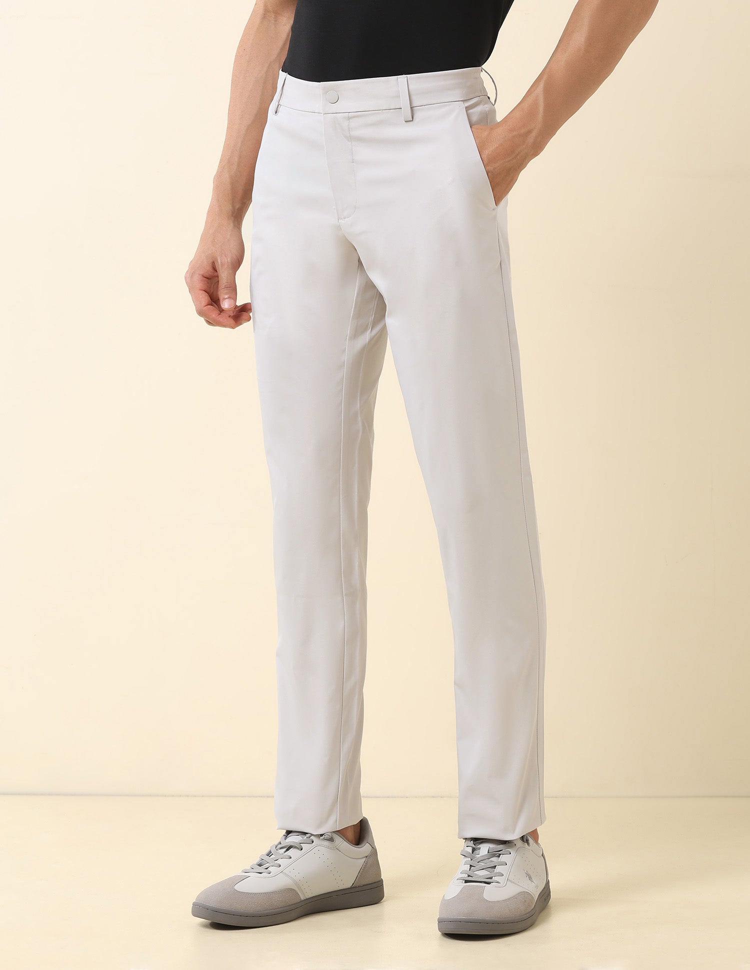 Solid Denver Slim Fit Trousers Light Grey - U.S. Polo Assn. India | Large