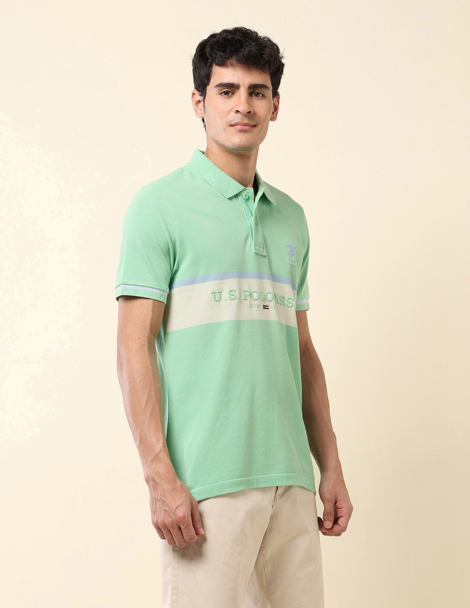 Brand Embroidered Summer Splash Polo Shirt Green - U.S. Polo Assn. India | Large