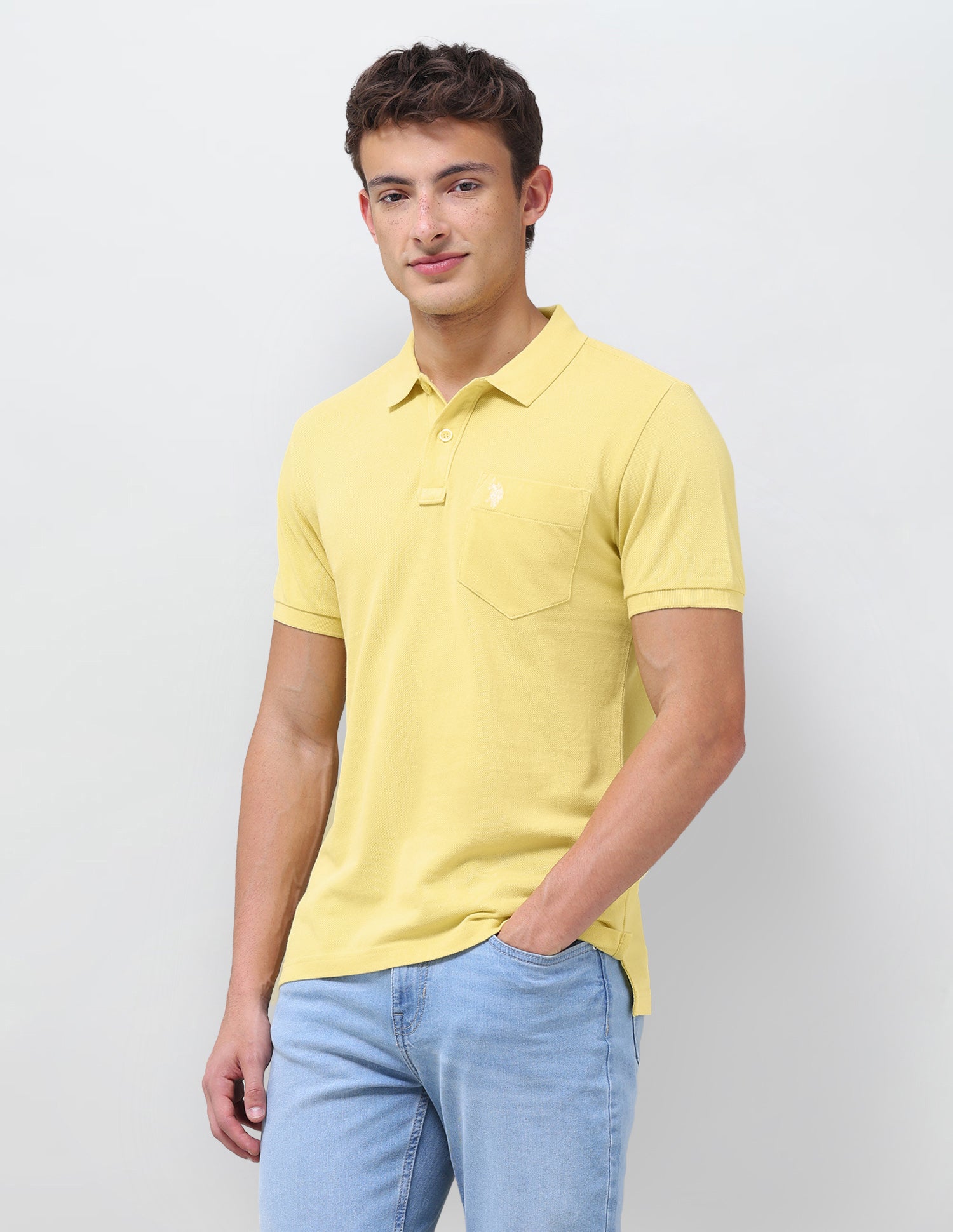 Solid Slim Fit Polo Shirt Yellow - U.S. Polo Assn. India | Large