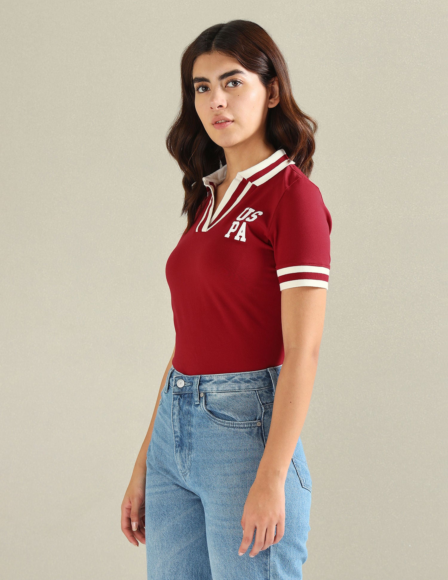 Striped Collar Pique Polo Shirt Red - U.S. POLO ASSN. | Large