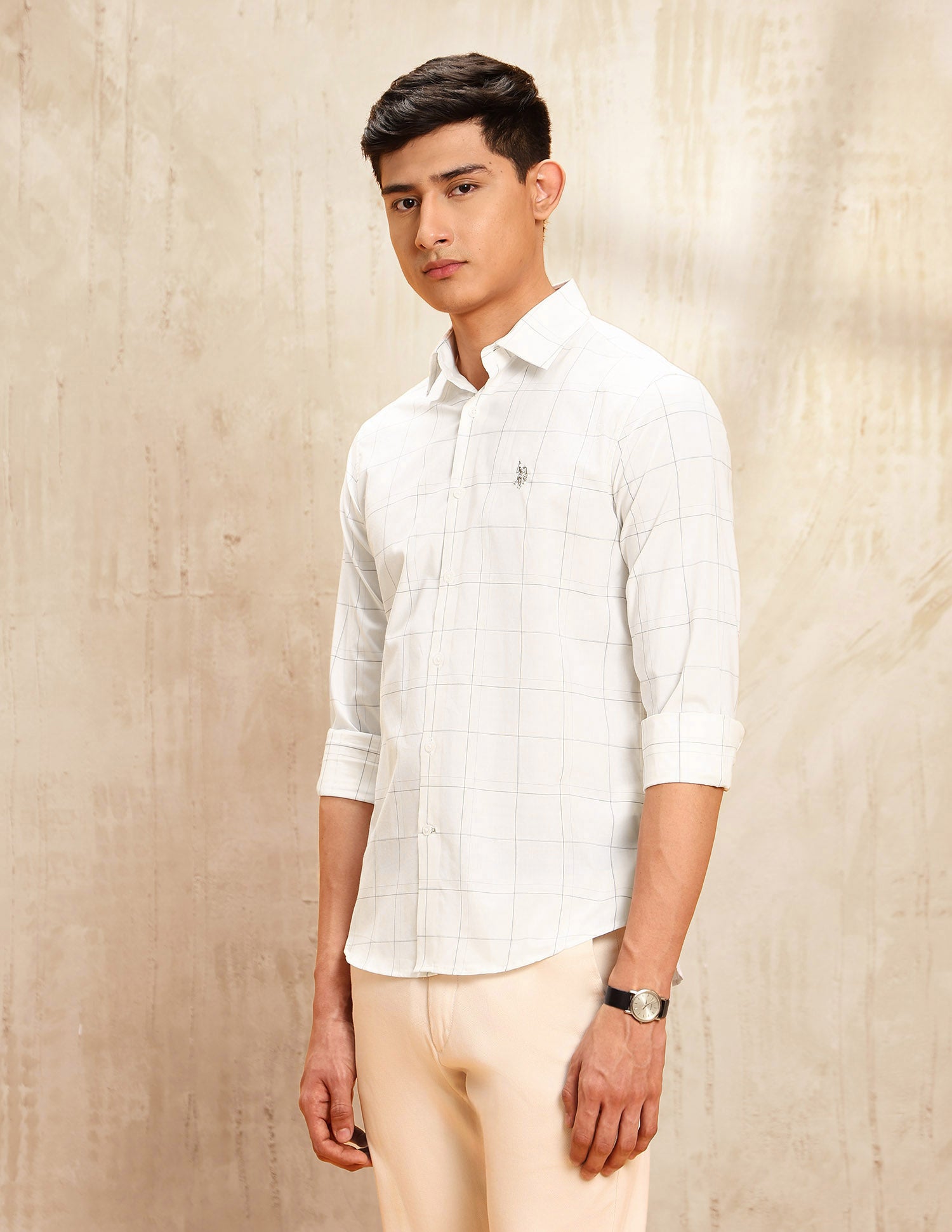 Windowpane Checked Tailored Fit Shirt White - U.S. POLO ASSN. | Large