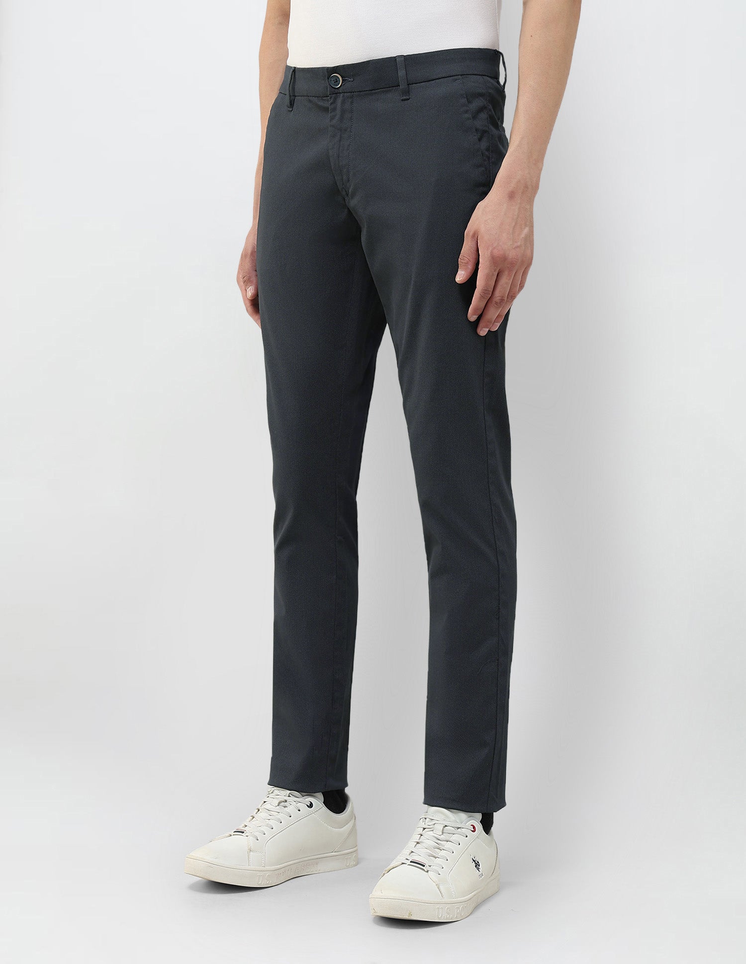 Textured Slim Fit Trousers Navy - U.S. POLO ASSN. | Large