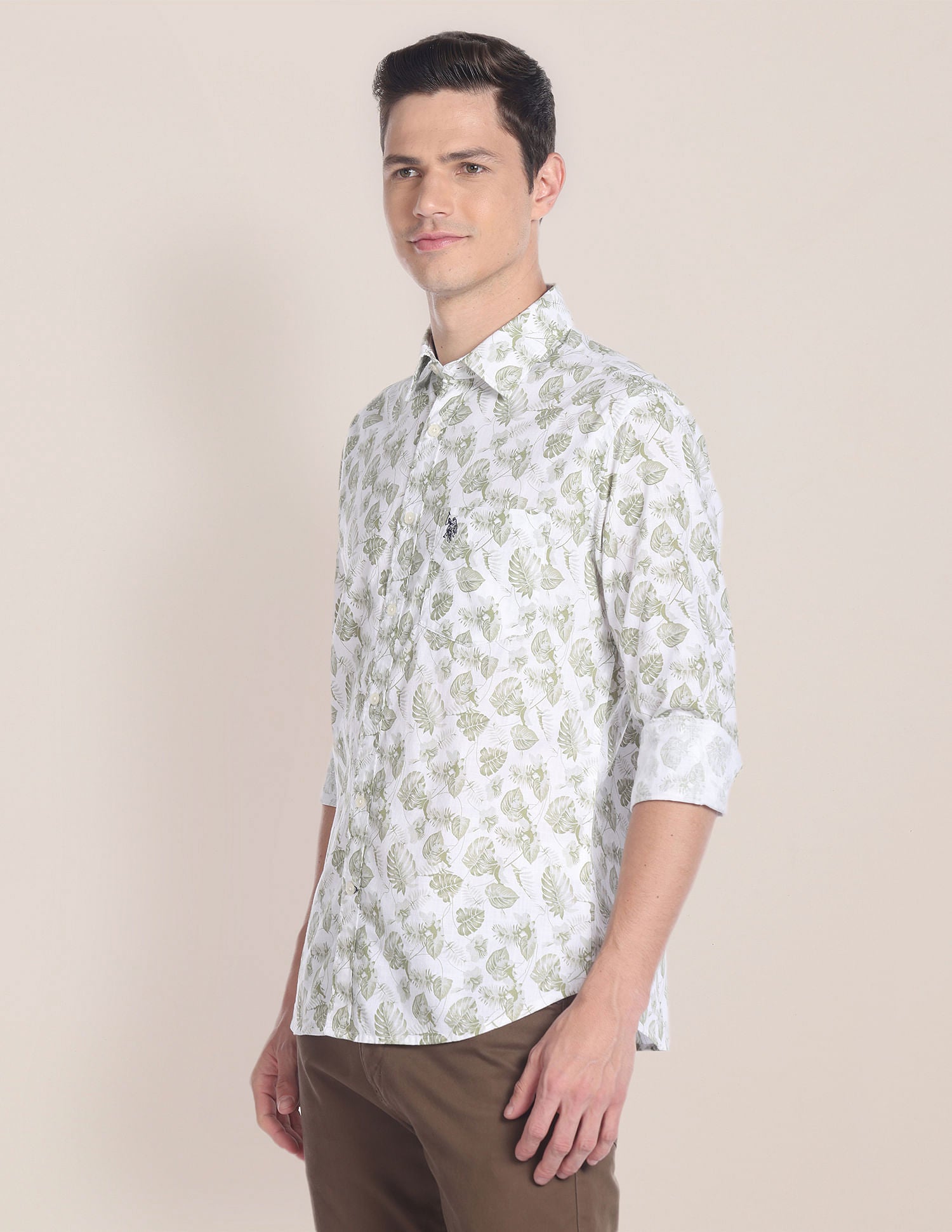 Tropical Print Cotton Shirt Olive - U.S. Polo Assn. India | Large