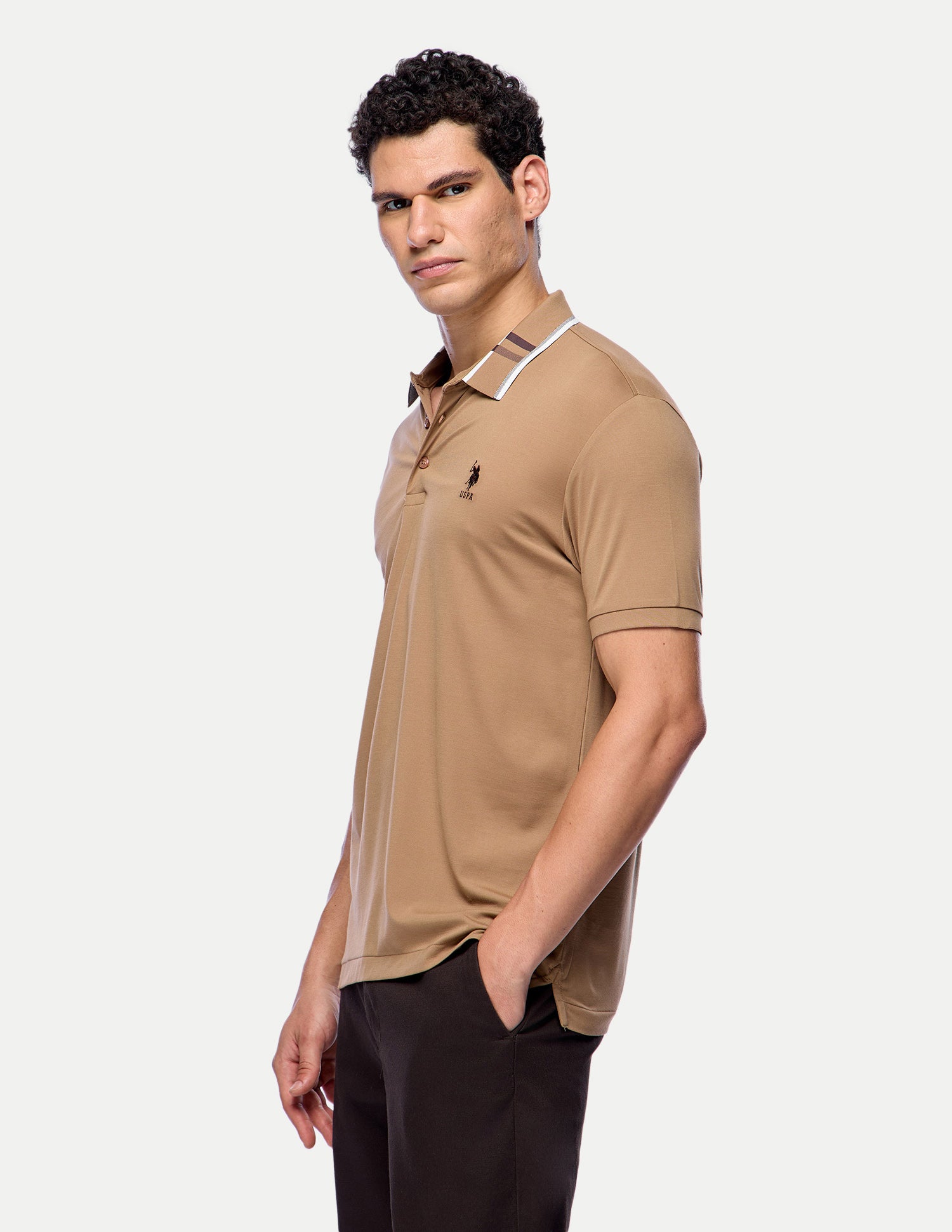 Solid Slim Fit Polo Shirt Brown - U.S. Polo Assn. India | Large