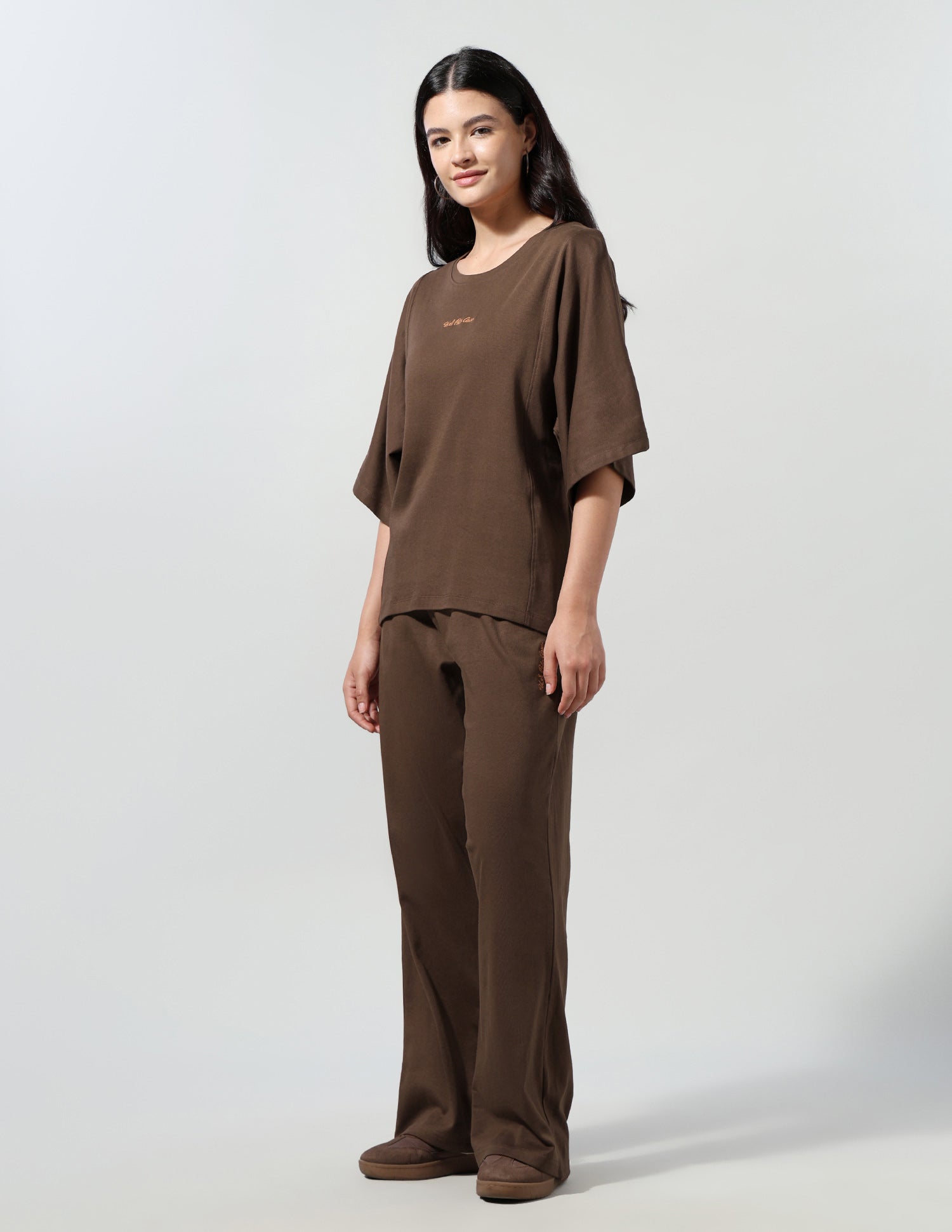 Solid T-Shirt With Wide Leg Track Pants Brown - U.S. Polo Assn. India | Large