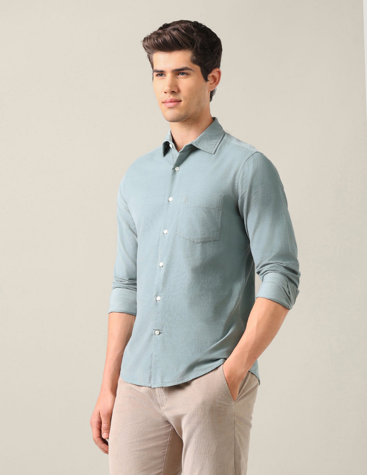Tailored Fit Corduroy Shirt Green - U.S. Polo Assn. India | Large