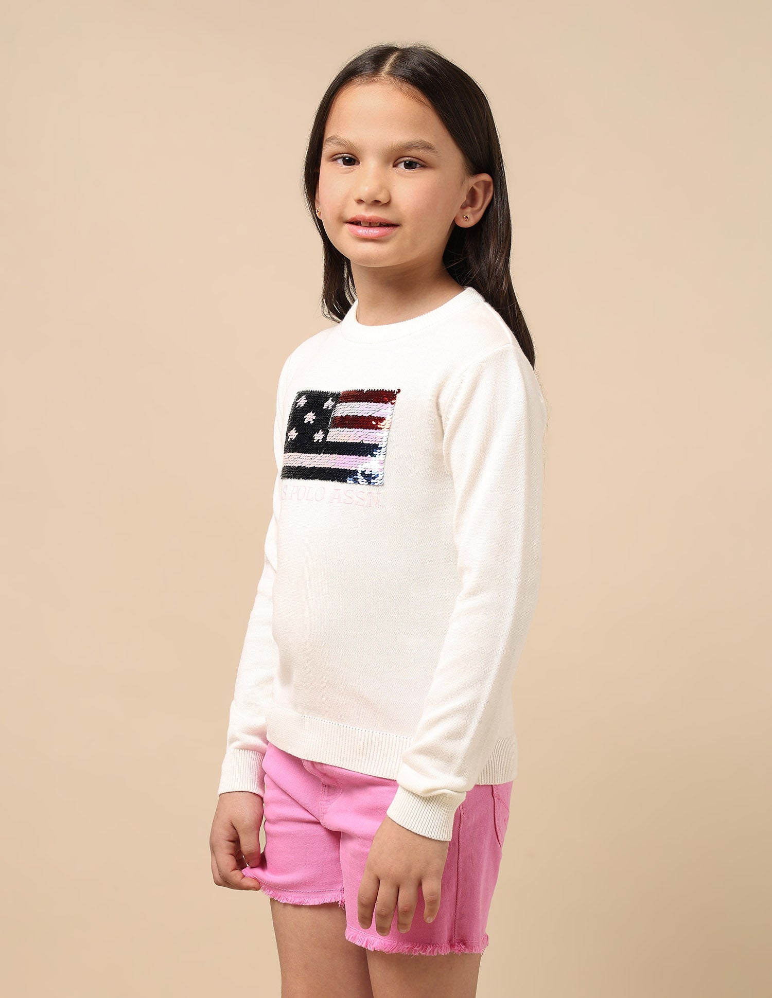 Girls Flip Sequin Sweater White - U.S. POLO ASSN. | Large