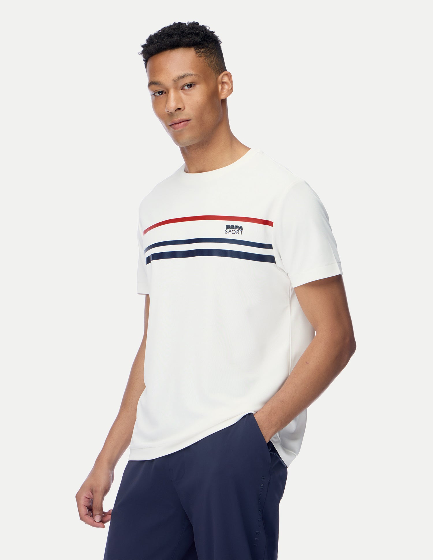 Horizontal Striped Regular Fit Active T-Shirt White - U.S. Polo Assn. India | Large