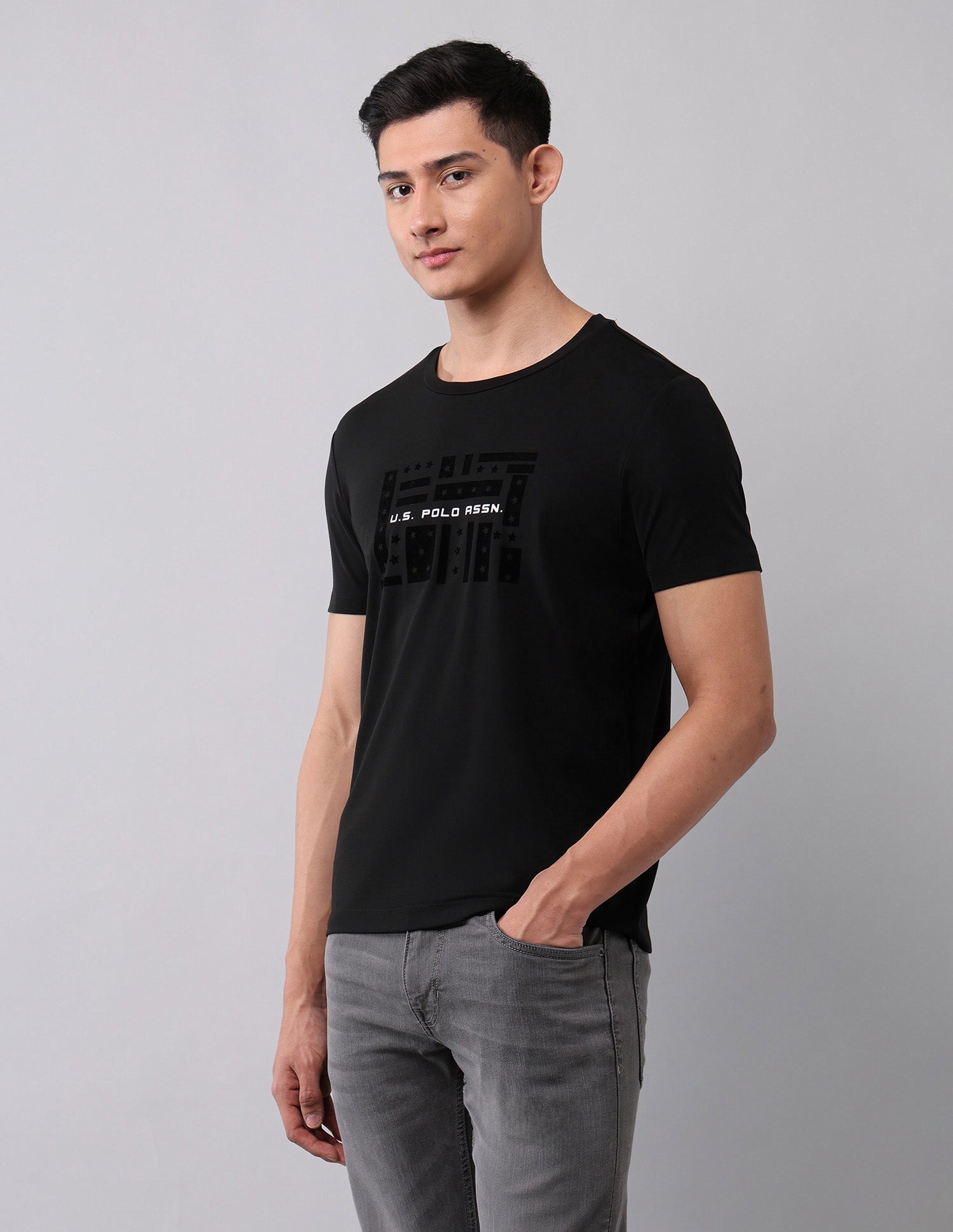 Brand Printed Muscle Fit T-Shirt Black - U.S. Polo Assn. India | Large