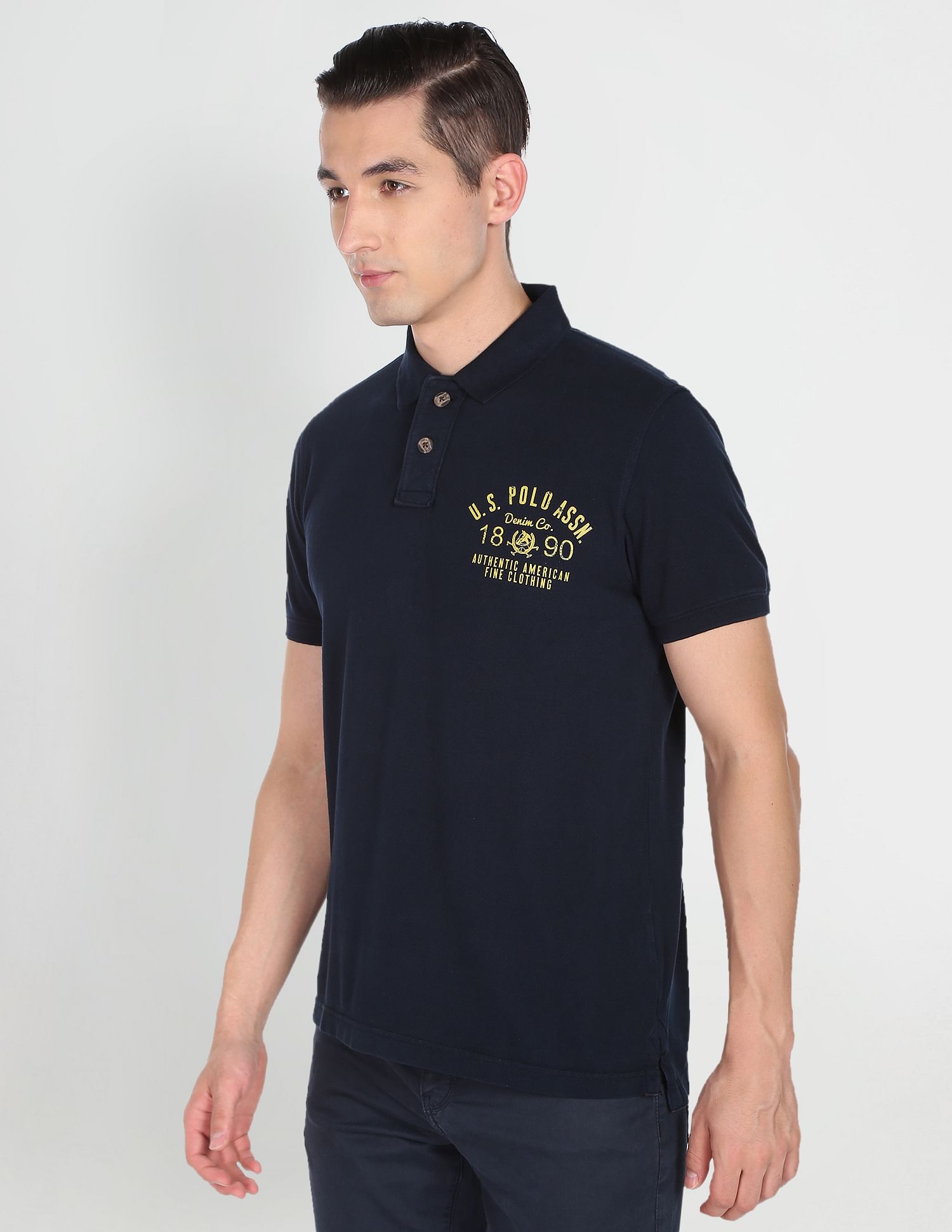 Ribbed Collar Pique Cotton Polo Shirt Navy - U.S. Polo Assn. India | Large