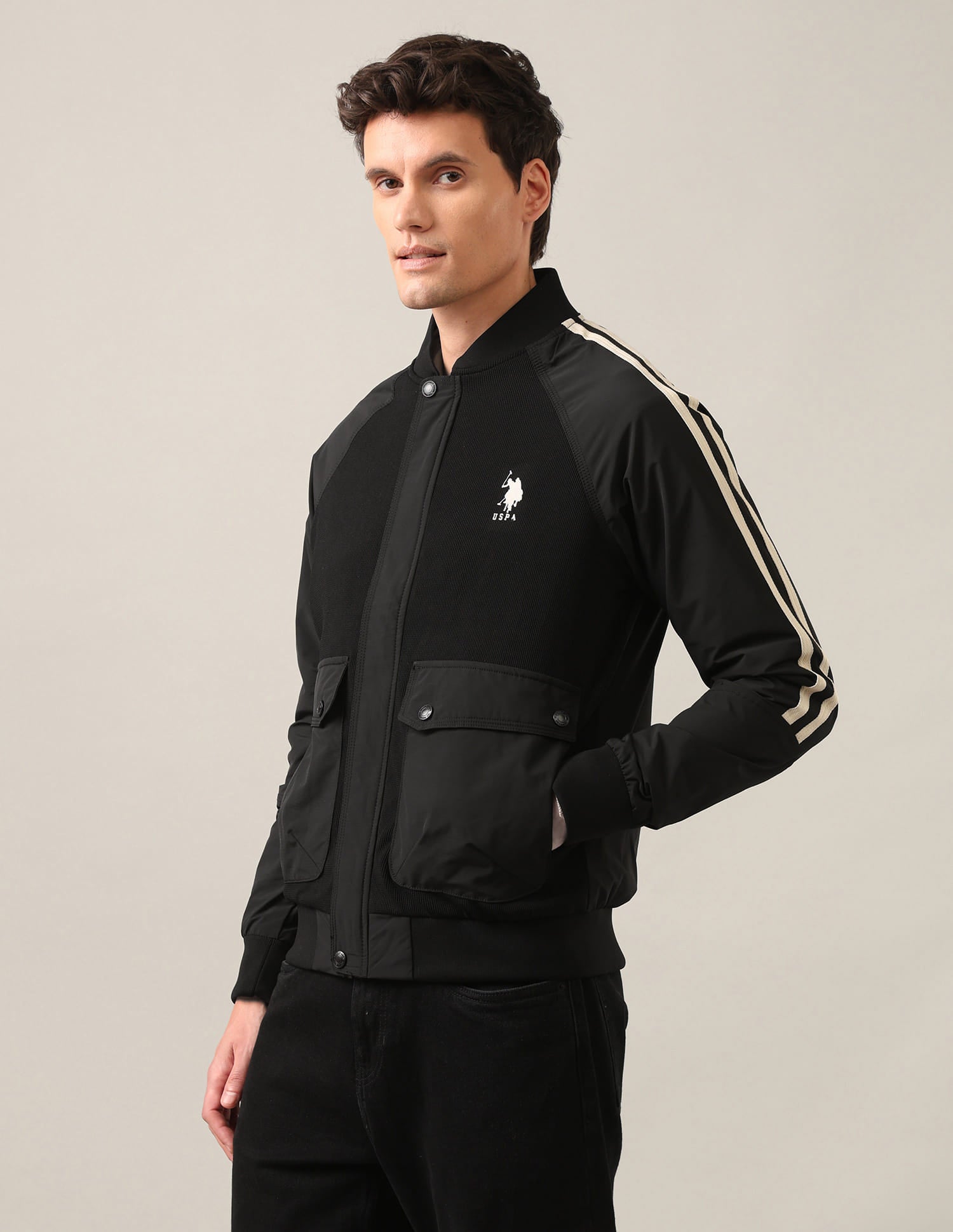 Vertical Stripes Regular Fit Jacket Black - U.S. Polo Assn. India | Large