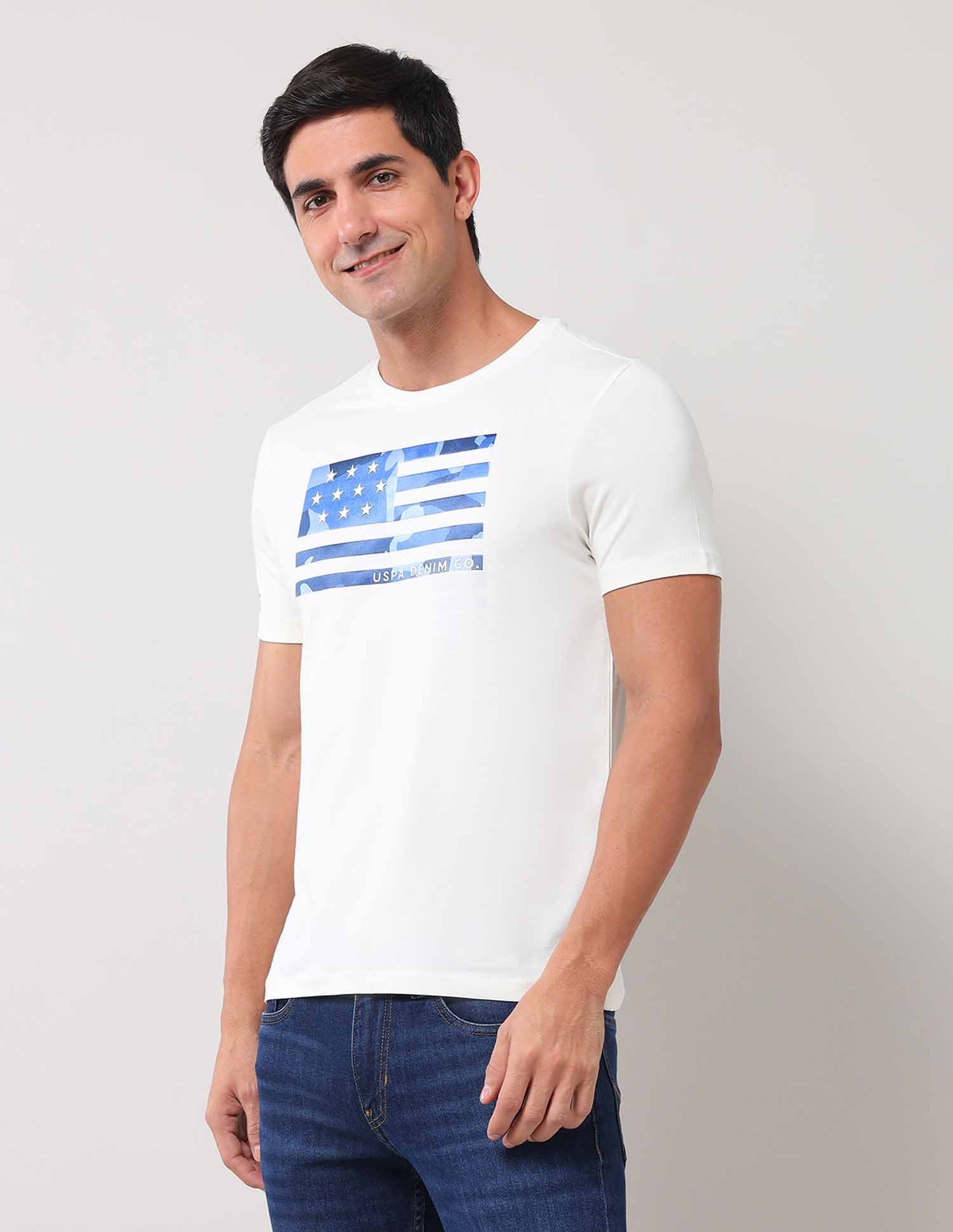 Brand Printed Muscle Fit T-Shirt Ivory - U.S. POLO ASSN. | Large