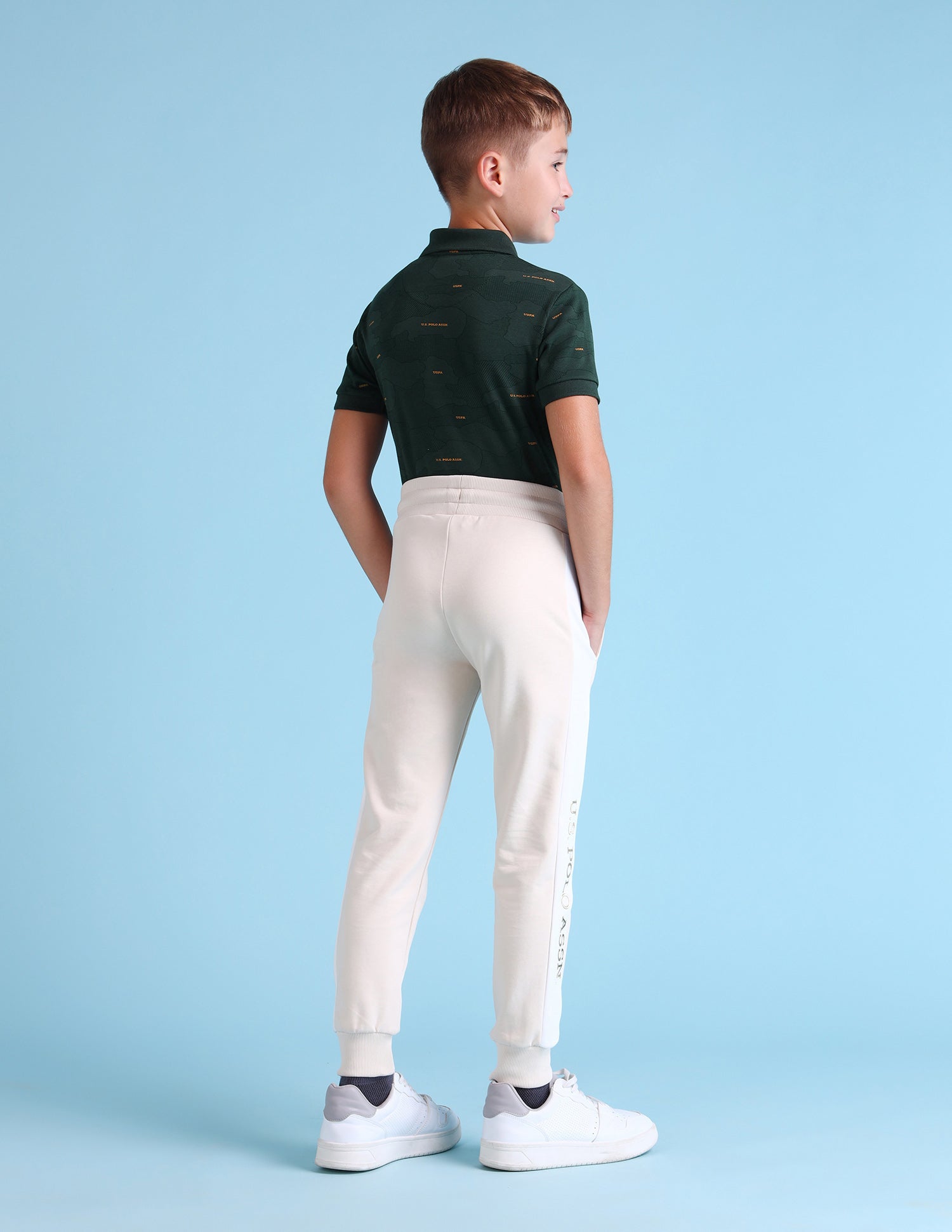 Boys Brand Printed Regular Fit Joggers Ecru - U.S. POLO ASSN. | Large