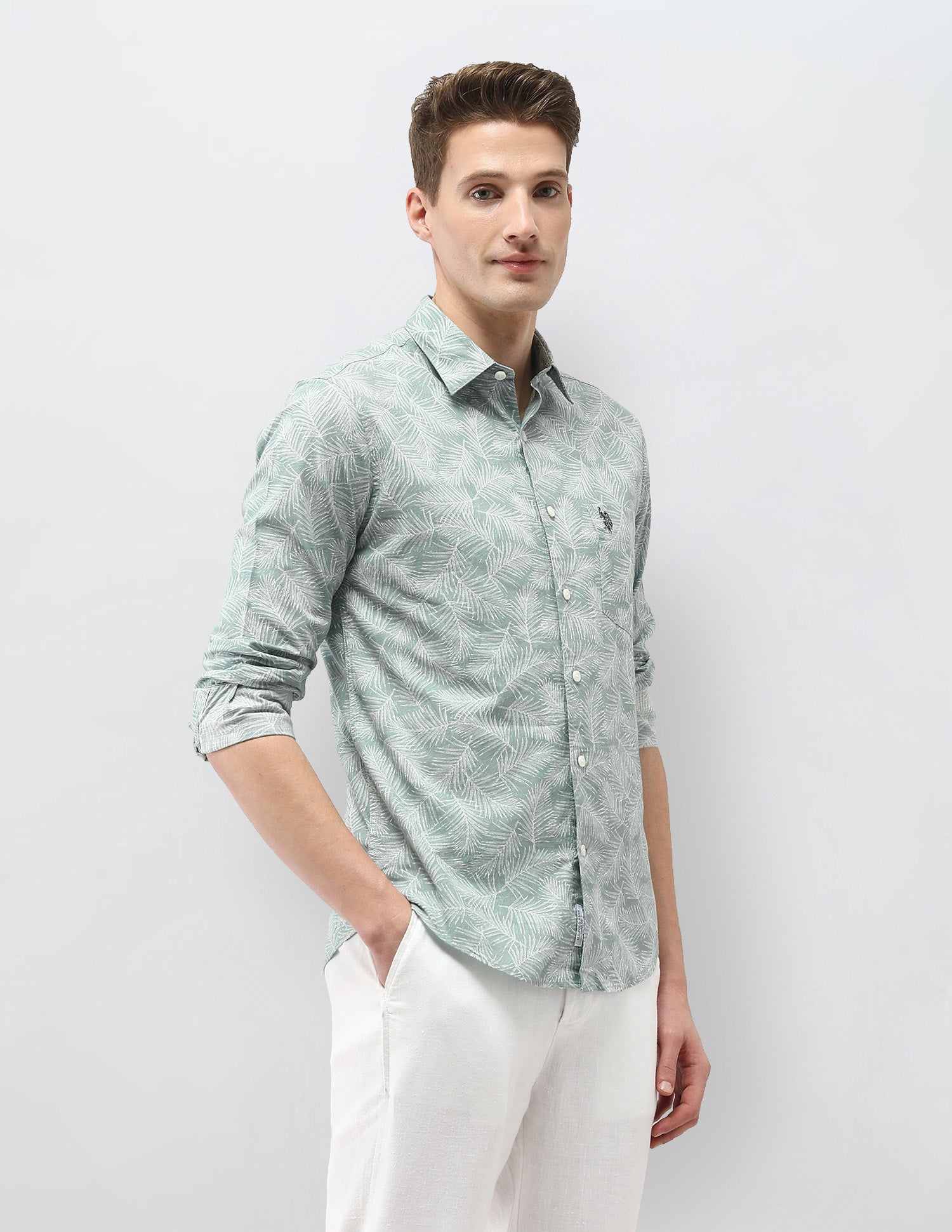 Tropical Printed Tailored Fit Shirt Green - U.S. Polo Assn. India | Large