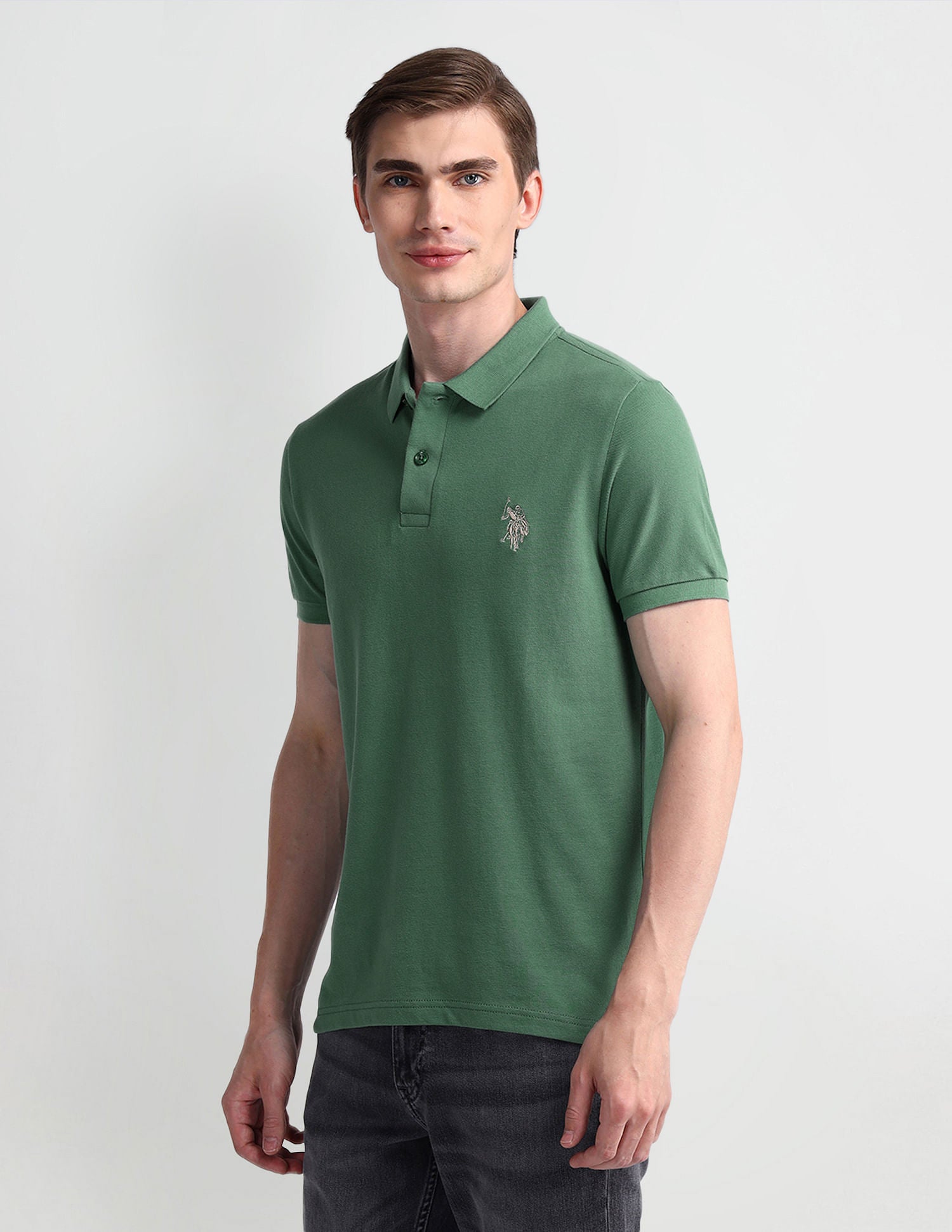 Muscle Fit Solid Polo Shirt Green - U.S. Polo Assn. India | Large