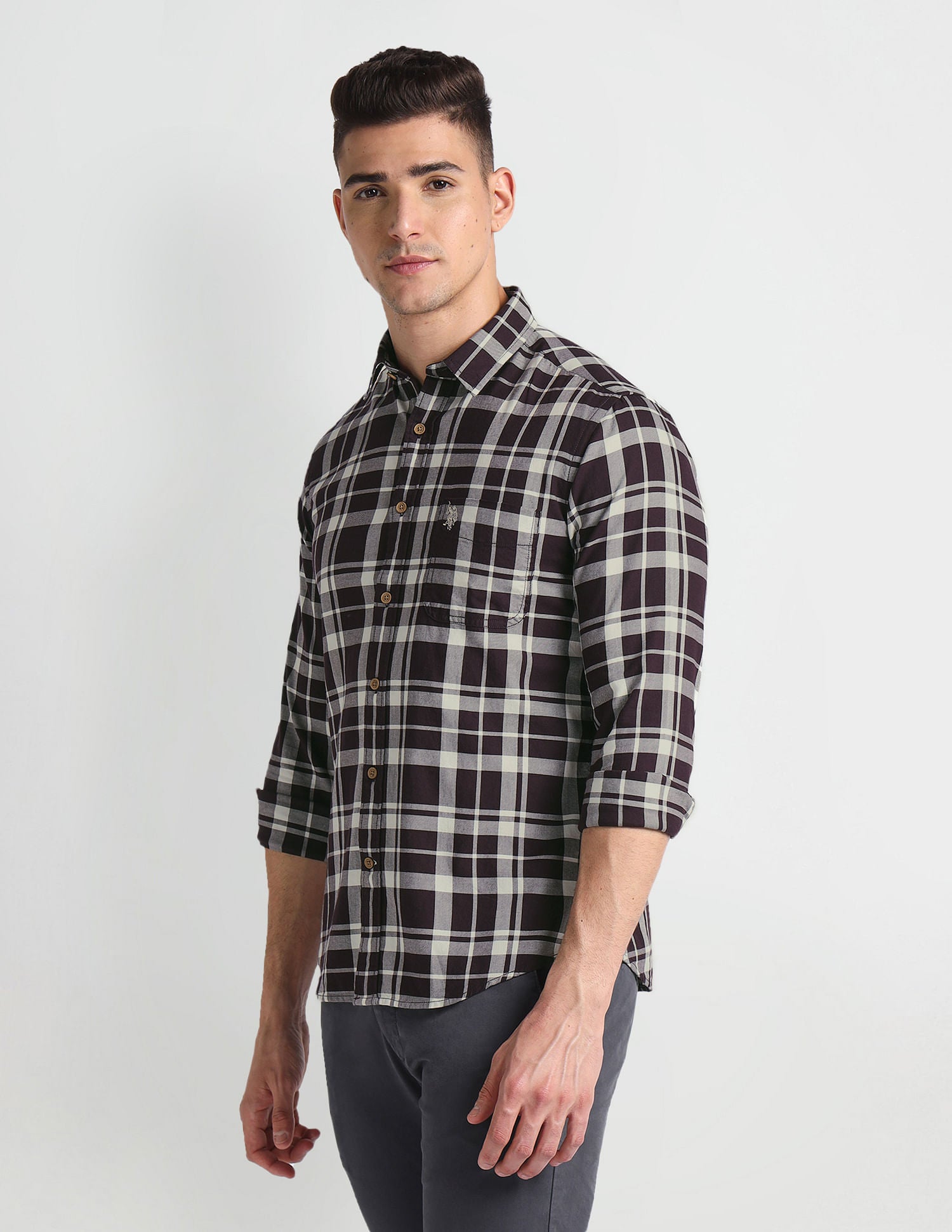 Tartan Check Twill Shirt Wine - U.S. Polo Assn. India | Large