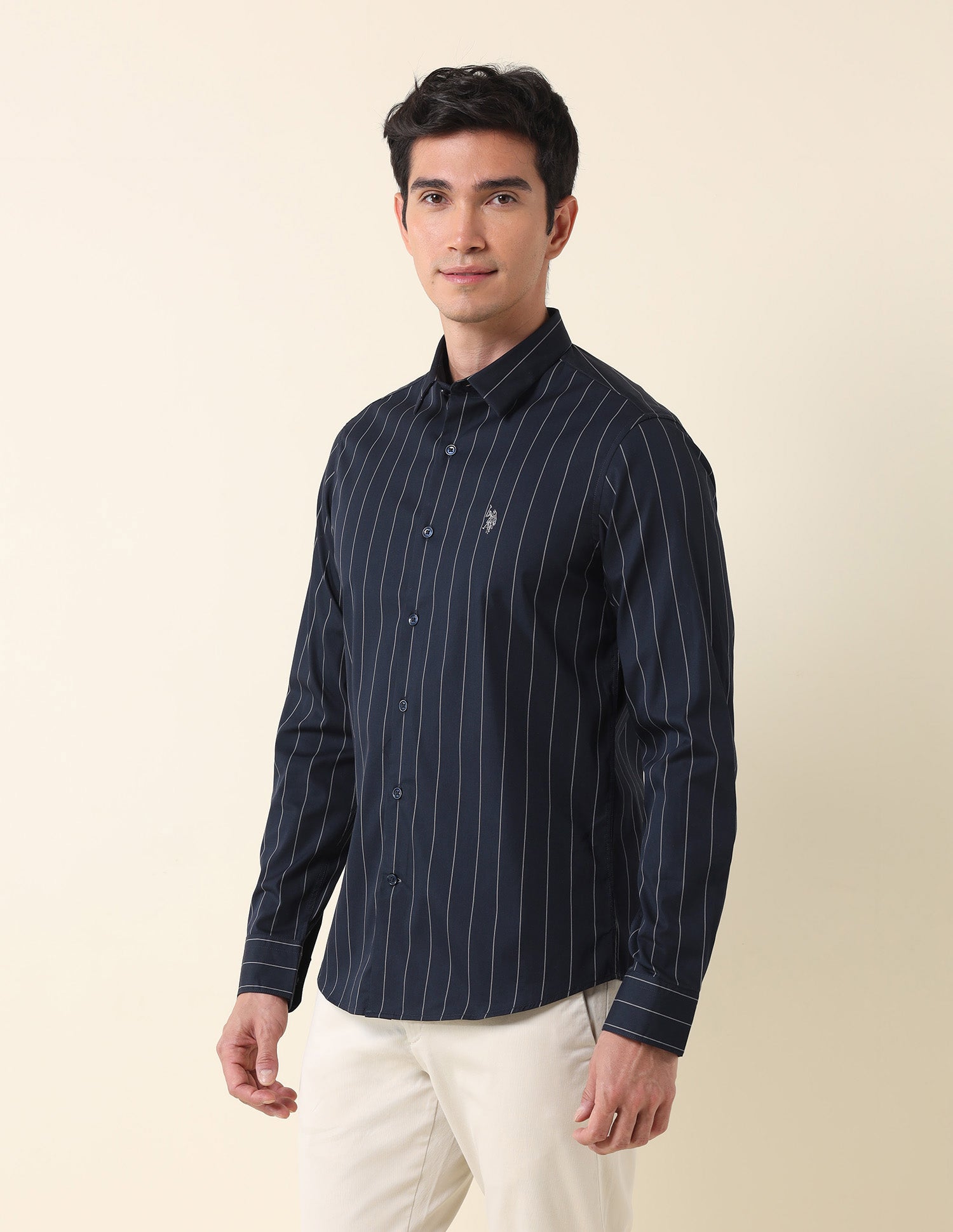 Vertical Striped Tailored Fit Formal Shirt Navy - U.S. Polo Assn. India | Large