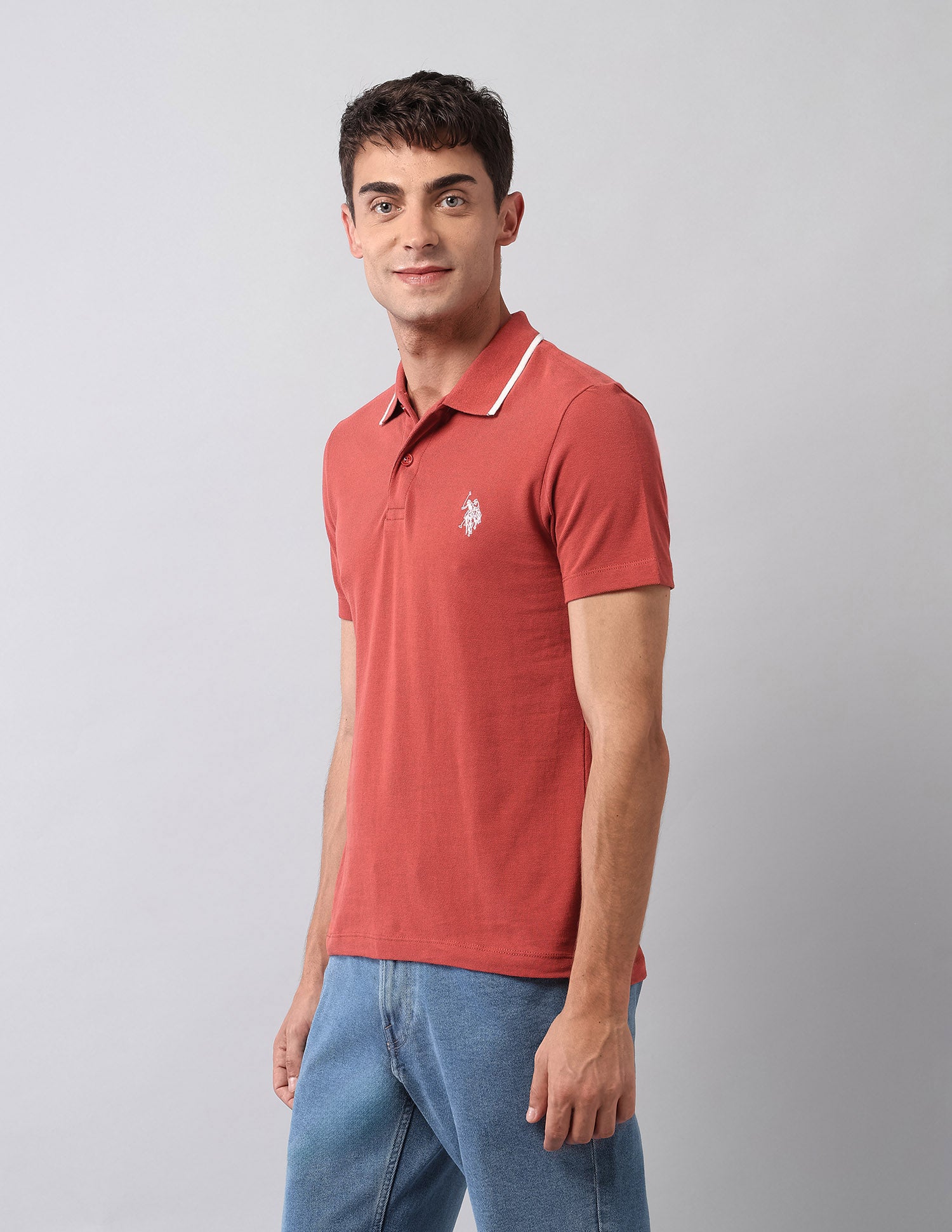 Pure Cotton Muscle Fit Polo Shirt Red - U.S. Polo Assn. India | Large