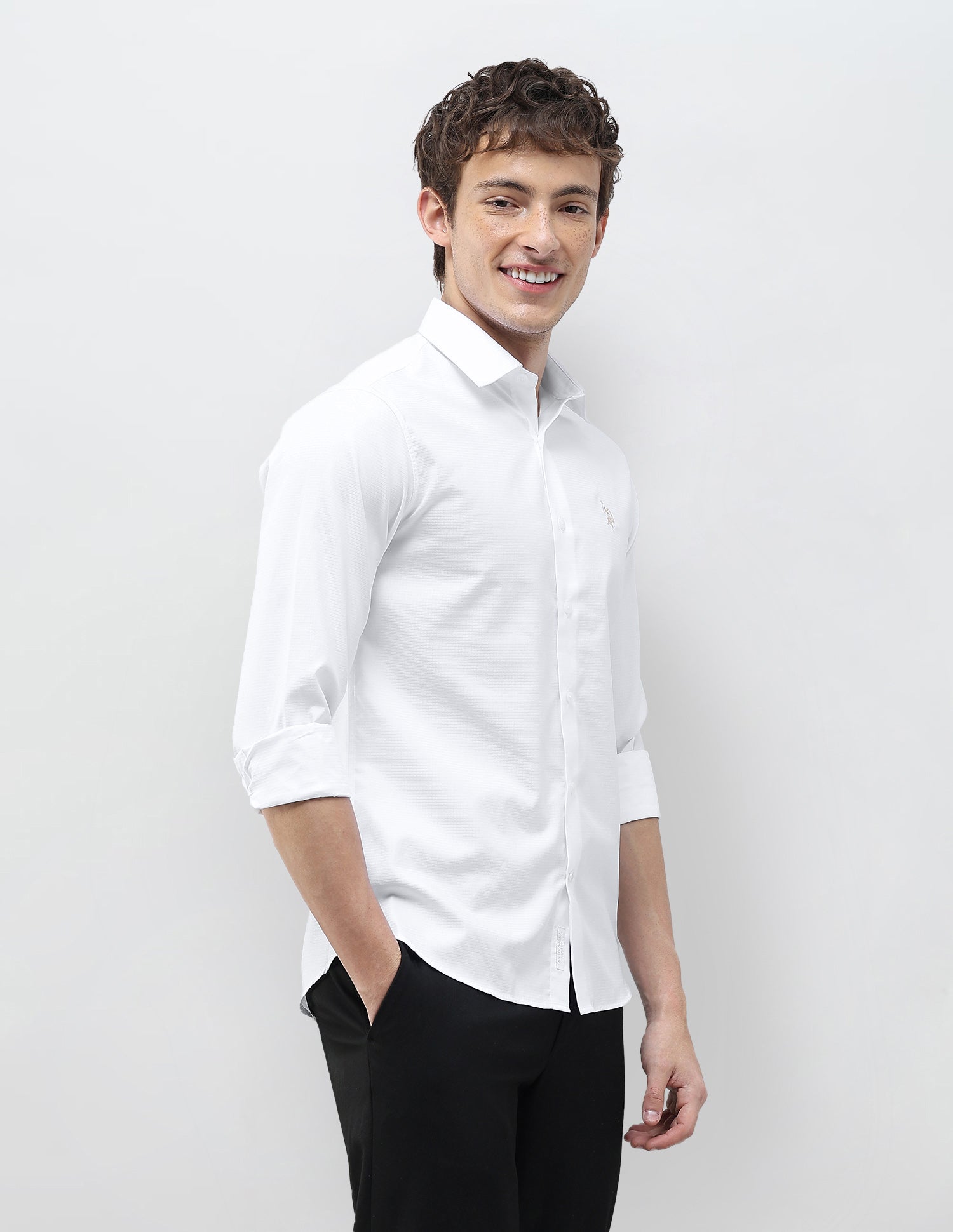 Textured Regular Fit Shirt White - U.S. Polo Assn. India | Large
