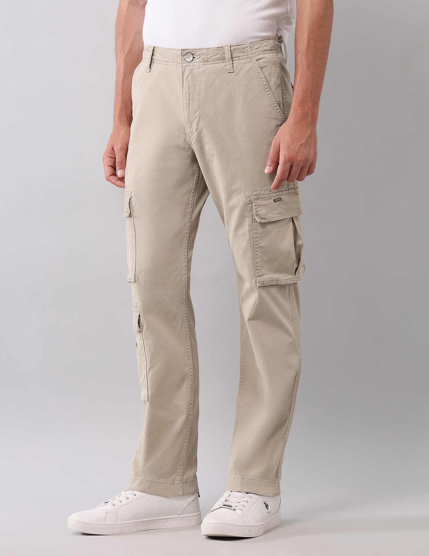 Solid Straight Fit Cargos Beige - U.S. Polo Assn. India | Large