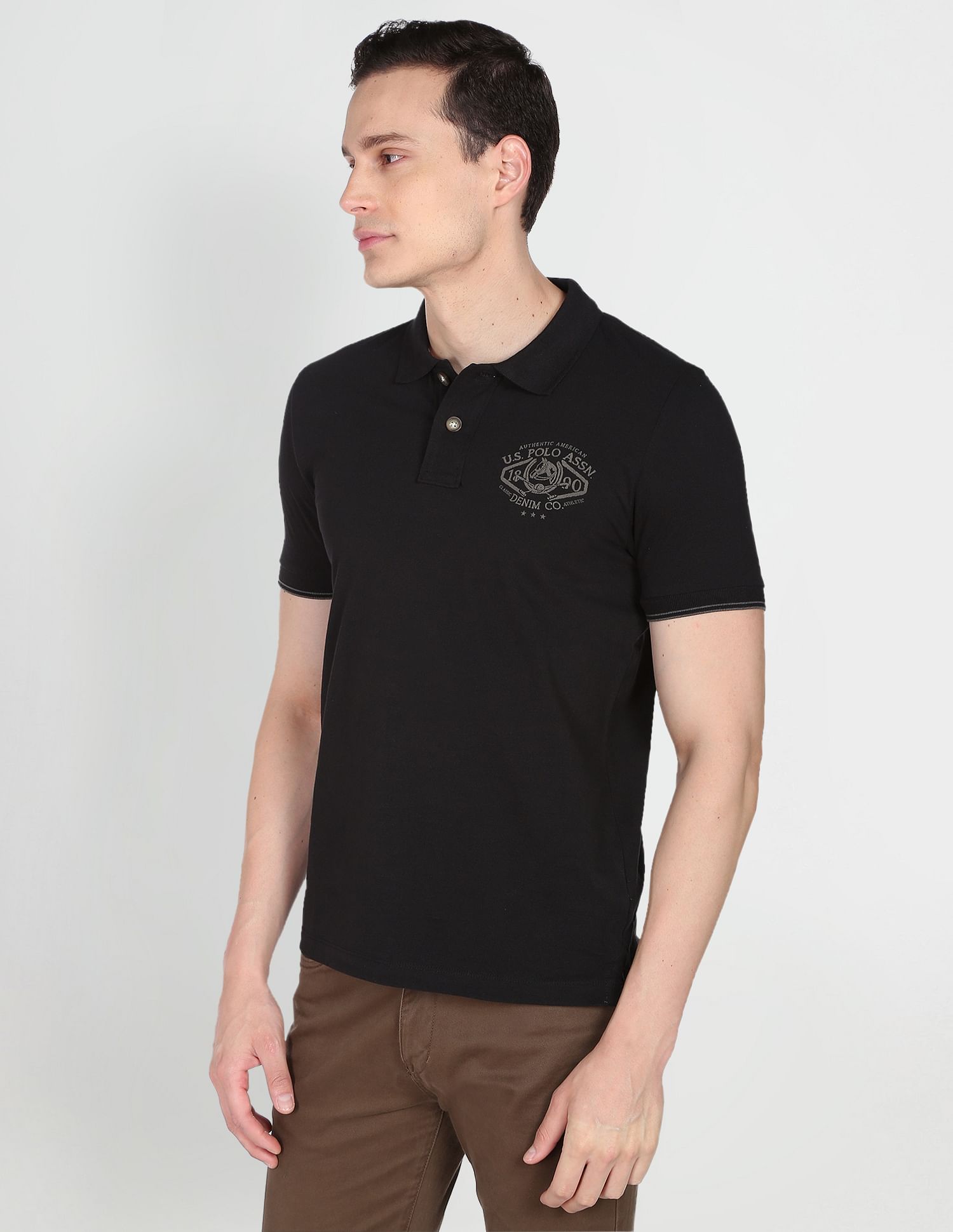 Logo Print Cotton Pique Polo Shirt Black - U.S. POLO ASSN. | Large