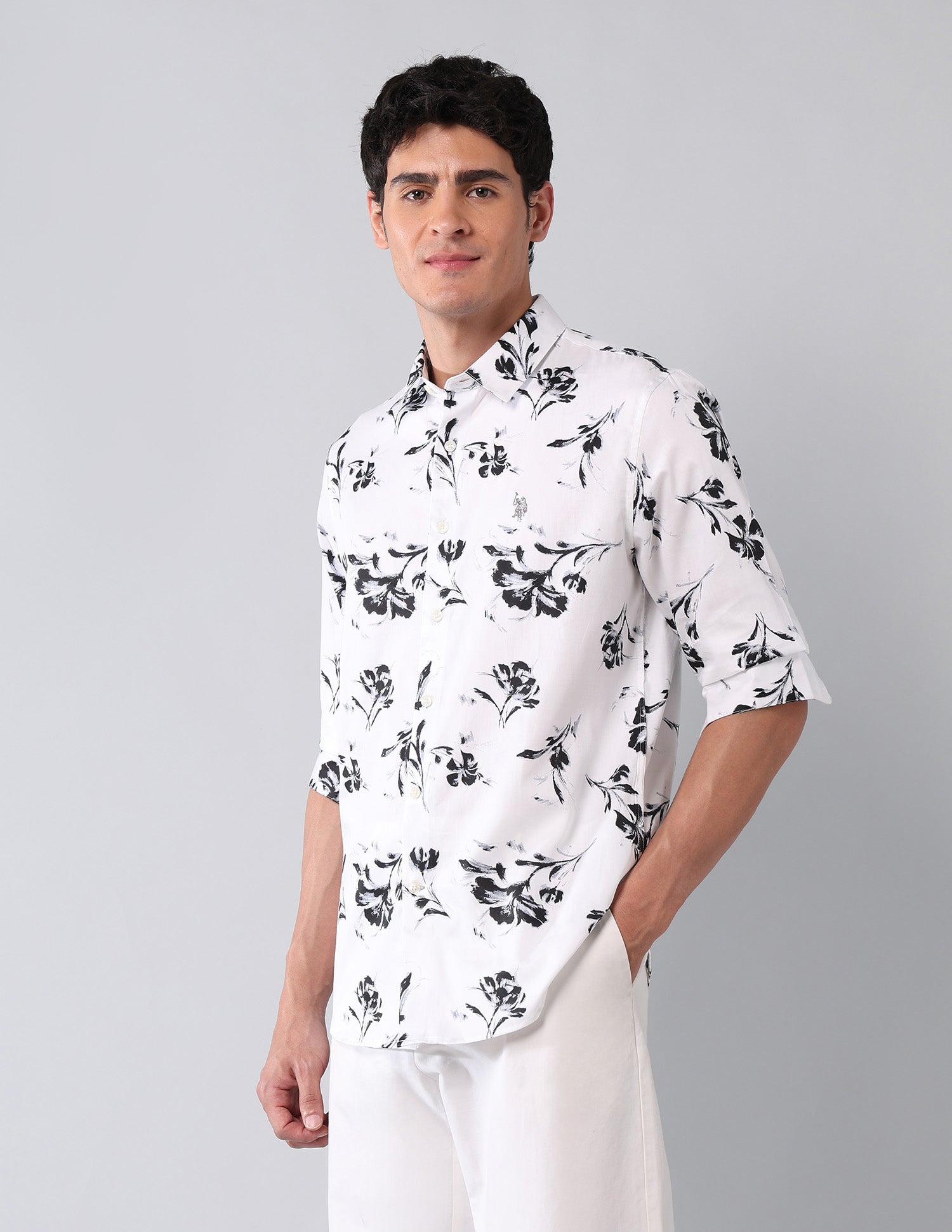 Floral Printed Pure Cotton Shirt White - U.S. Polo Assn. India | Large