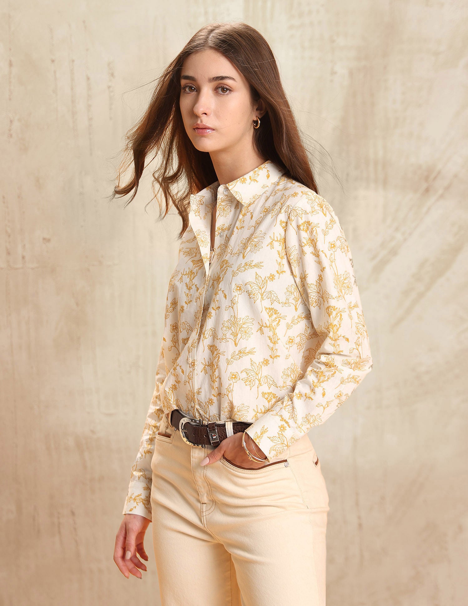 Regular Fit Floral Printed Shirt Ecru - U.S. POLO ASSN. | Large