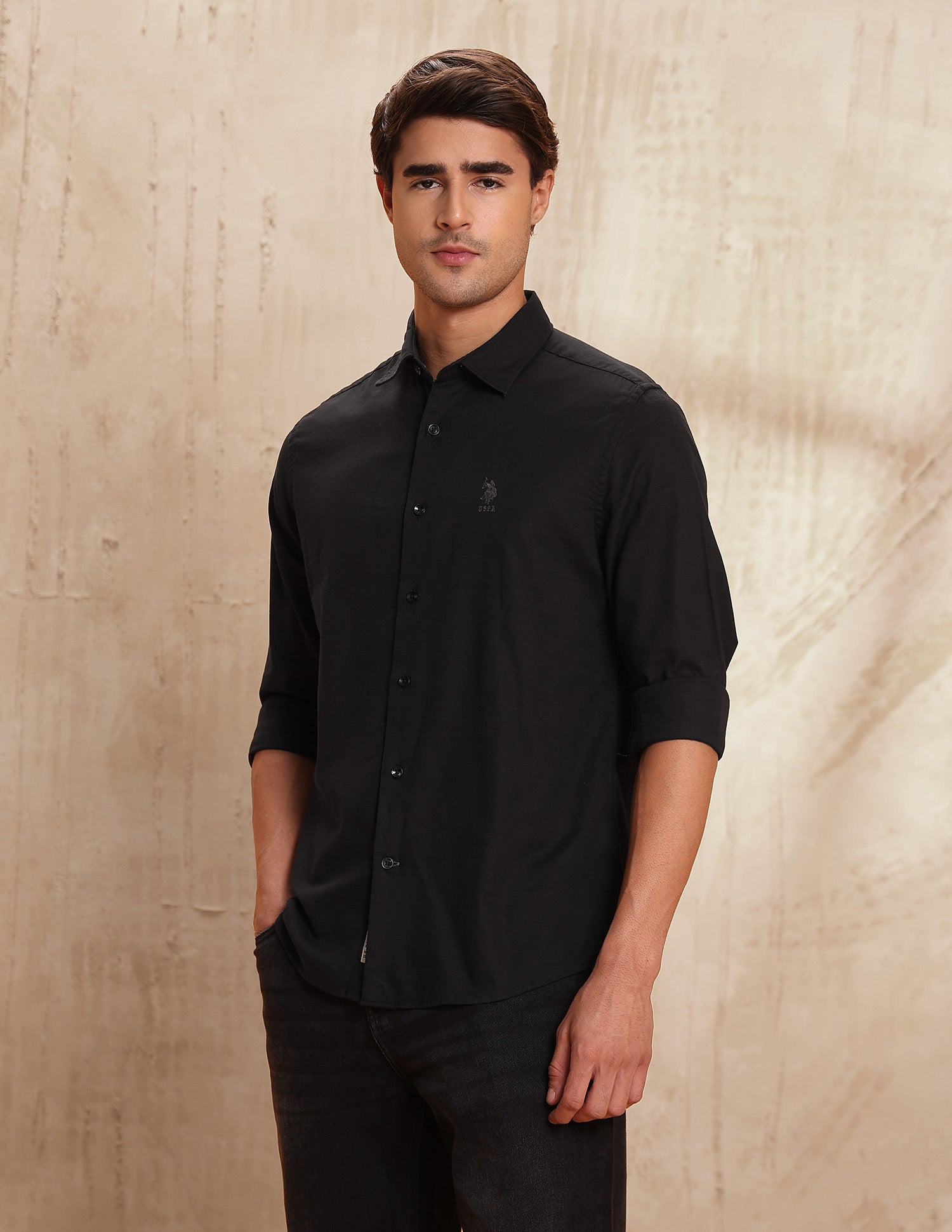 Slim Fit Pure Cotton Shirt Black - U.S. POLO ASSN. | Large