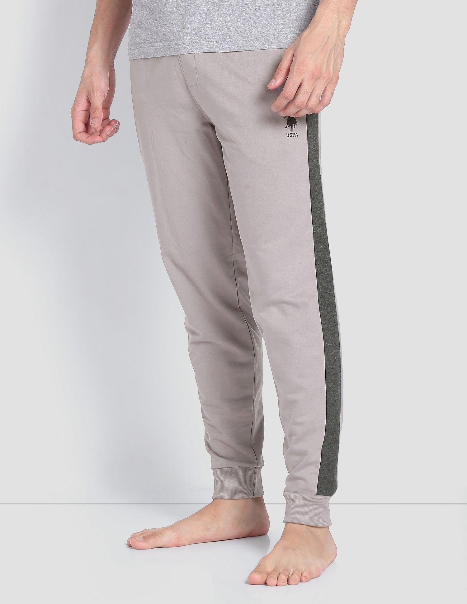 Contrast Panel Tapered OJ001 Lounge Joggers - Pack Of 1 Ash - U.S. POLO ASSN. | Large