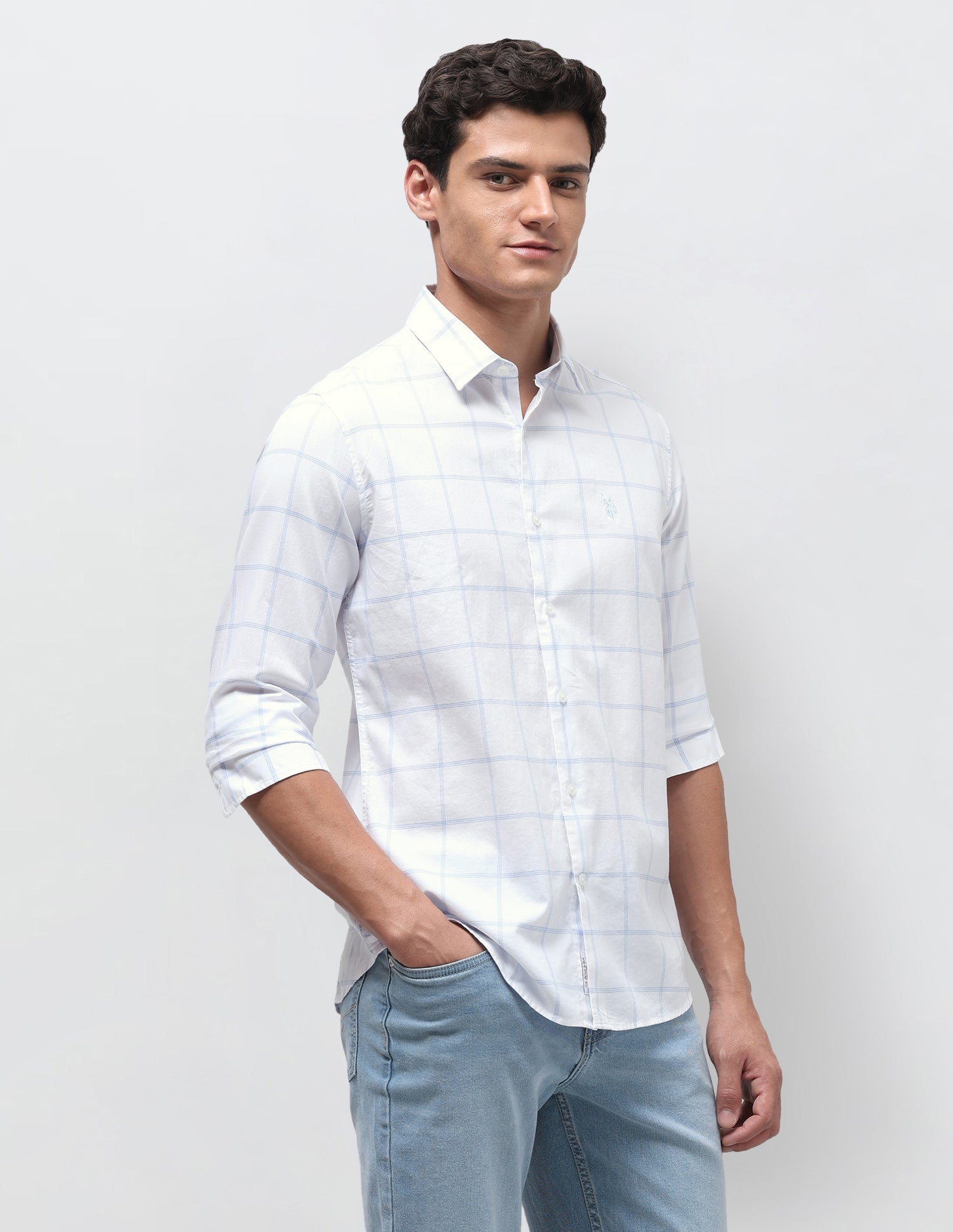 Dobby Regular Fit Shirt Light Blue - U.S. Polo Assn. India | Large